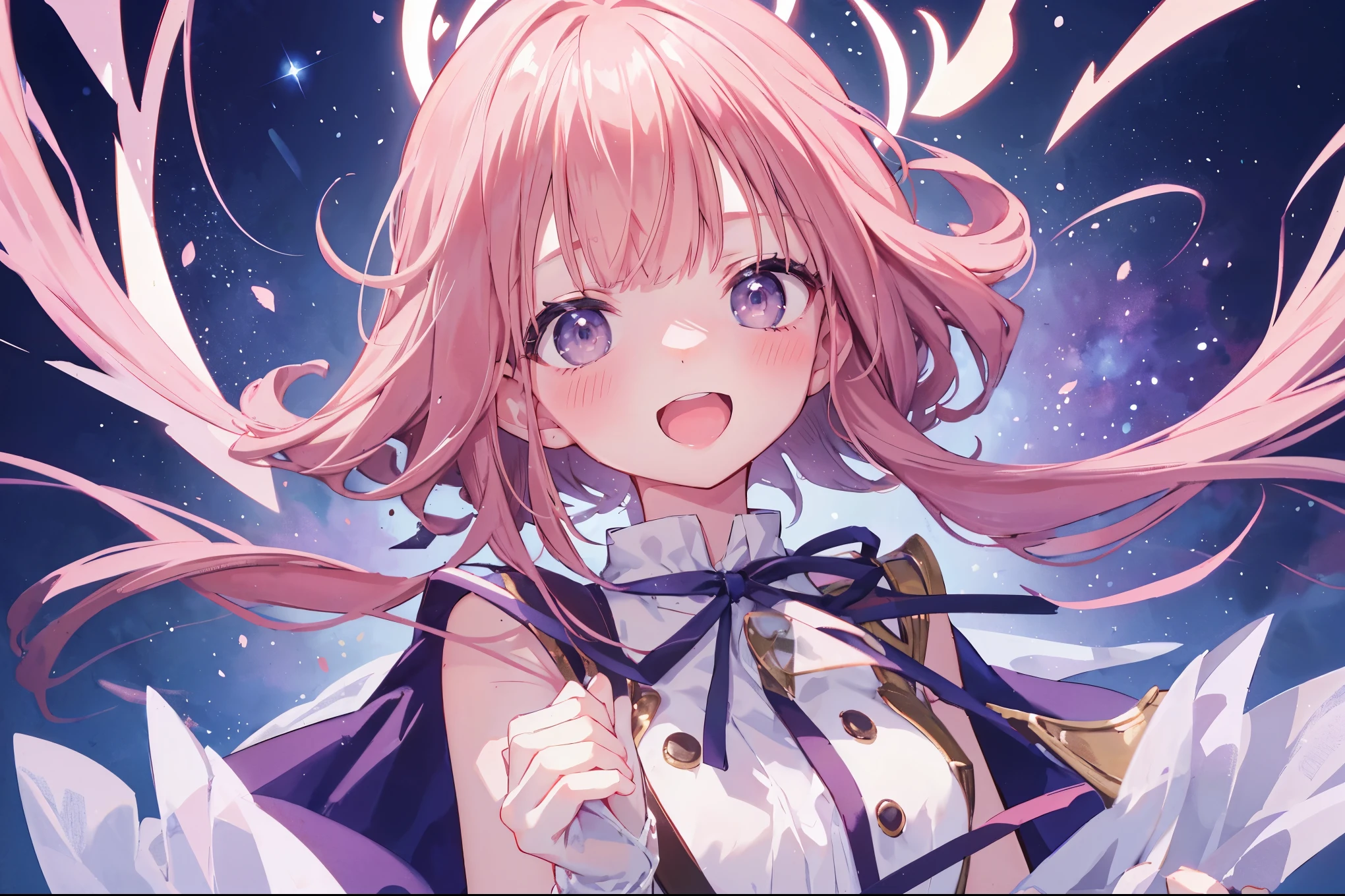 Masterpiece、Highest quality、highest quality、((((Transparency))))、Good looking girl (blush, Perfect Face), independent , Looking into the camera, masterpiece, Anime art style, (Open Mouth Smile)、Shiny hair quality、Small face、Dynamic pose、Super detailed, beautiful, wide eyes、Ultra-detailed, clear and beautiful faces、(cute illustration:1.2), High-resolution, ultra-detailed, best quality, embarrassed、Thighs, Awards, Anatomically correct