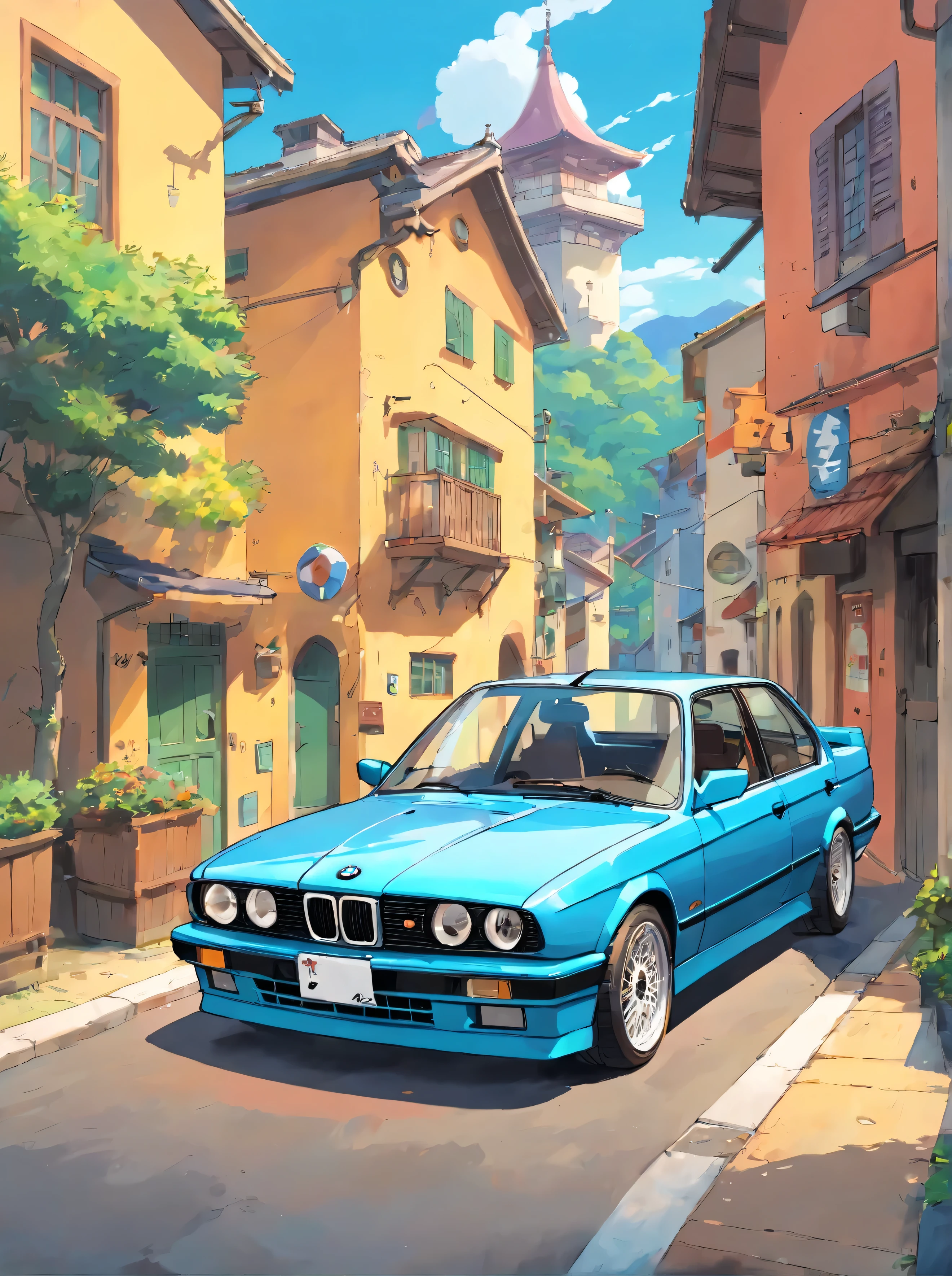 course avec les vieilles bmw e30 et e34, en bonne voie, drifting, style de dessin coloré