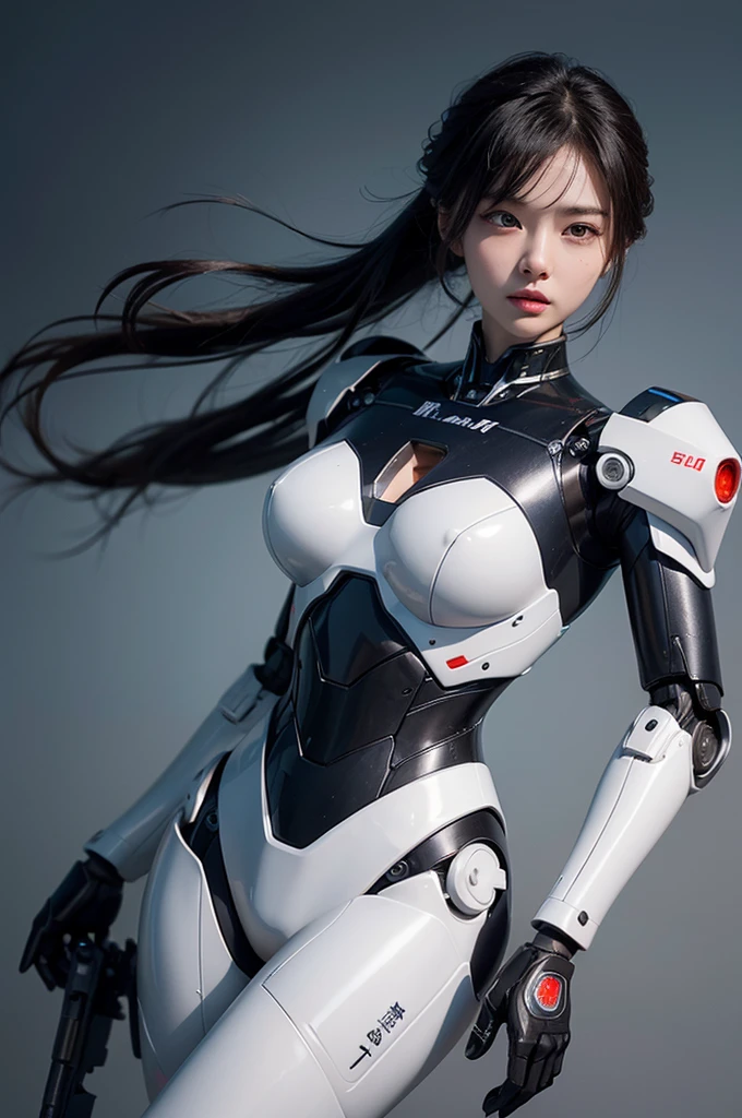Textured Skin, Super Detail, High Detail, high quality, best quality, High resolution, 1080P, harddisk, beautiful,(robot),(Missiles fired from the chest),(双手拿着机枪的漂亮robot女人,机甲robot女孩,Battle Mode,Mecha Girl,She was wearing a combat suit with weapons,full-body shot