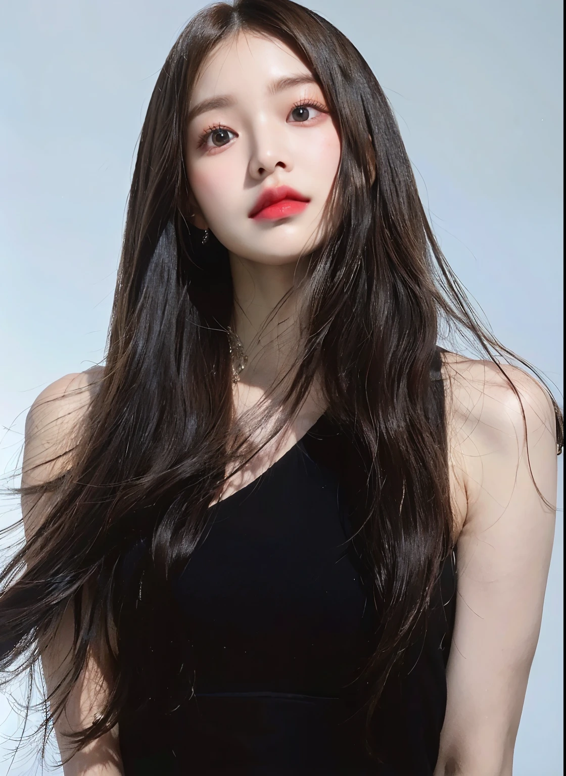 Close up of woman with long hair wearing black dress, Jenny Blackpink, Josh is Blackpink, Blackpink Roseanne Park, jimin park, Jaeyeon Nam, long brown hair, Asian girl with long hair, Lee, Ji - Eun, Lee, Ji - Eun, resin drainage, straight hairstyle, thin and shiny hair, Hwang Se - EM