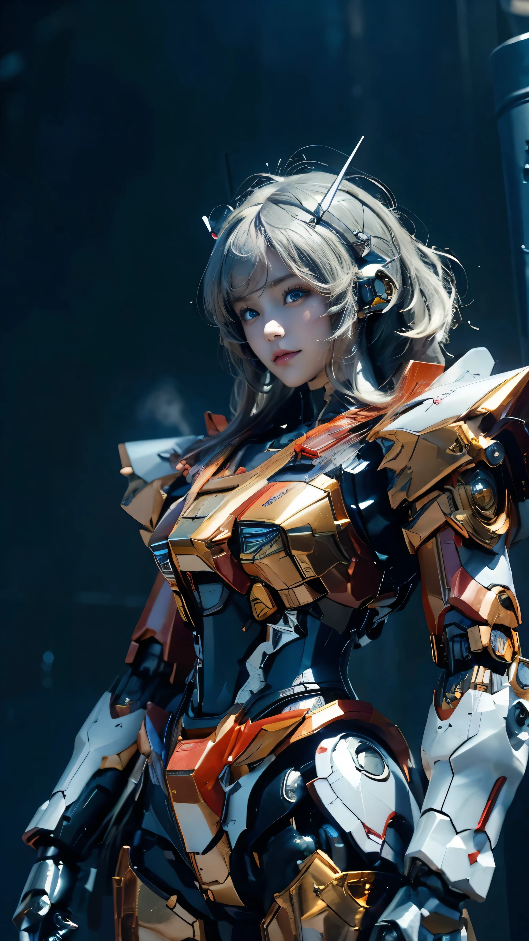 Textured skin, Super Detail, Attention to detail, high quality, high quality, High resolution, 1080p, hard disk, beautiful,(Gundam Girl),(Rx78),Robot Girl,Armor Girl,Mecha Cyborg Girl,Battle Mode,Girl with a mechanical body,She wears a futuristic Gundam mecha