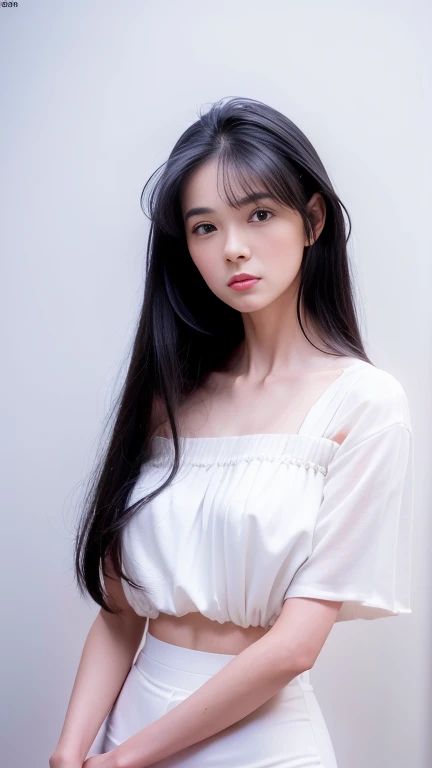 ((highest quality, 8K, masterpiece:1.3)), ultra high resolution, (photorealistic:1.4), raw photos, Skinny Japanese lady,(details face), real, Shot in natural light, Highly detailed face and skin texture, highly detailed lips, highly detailed eyes, correct state of the human body, various poses, natural color lip, long hair, ((black hair, straight hair)), ((Very thin waist)), , professional lighting, Shot in natural light, super detail, 40 generations, actress, Emphasizes the shine of hair, white blouse, tight skirt, white wall, Taken in front of the white door