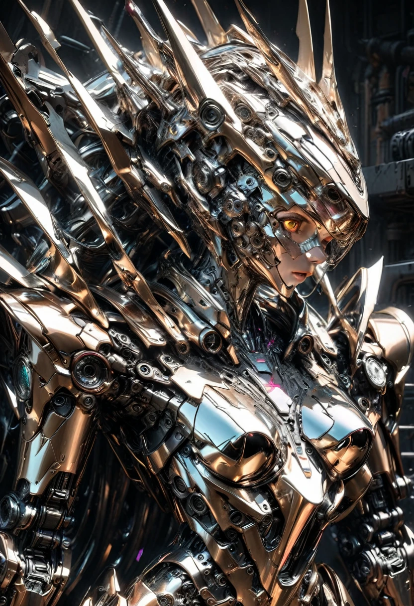 Liquid Metal, a liquid metal robot, detailed metallic texture, gears and machinery, industrial, futuristic, cyberpunk, silver, chrome, intricate details, best quality, 8k, photorealistic, cinematic lighting, advanced 3d render