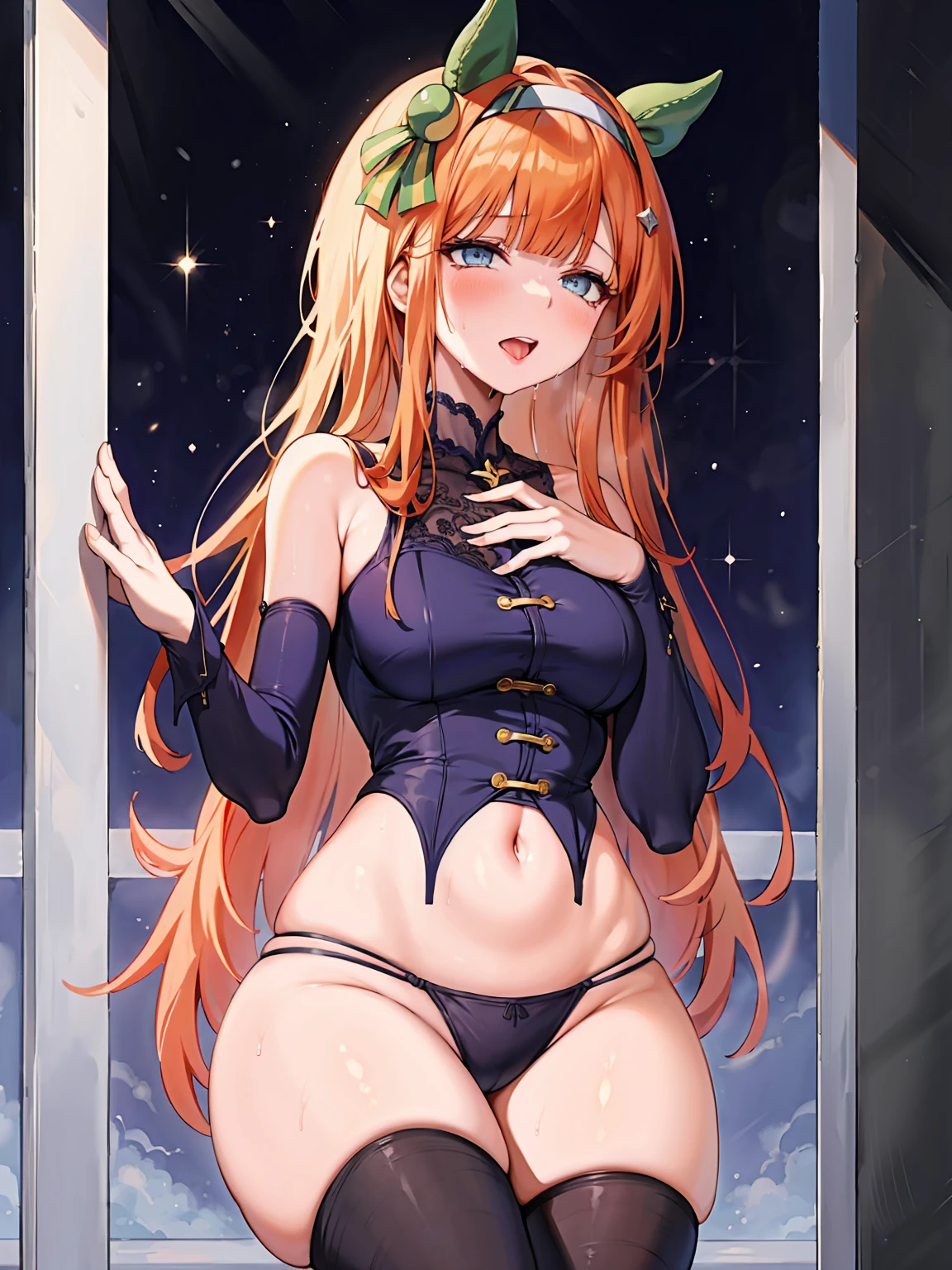 Silence Suzuka、Beautiful woman、Very thick thighs、Acme Face、Best image quality、High resolution、masterpiece、super high quality、Thick pubic hair、Screaming face、Purple lace pantiebig ass、Very largreasts 、Blushiuality、Blushing、Cry of ecstasy、Wearing black kks、Sweaty all over、Heavy breathing、Cowboy Shot、Shaking breasts、上下にShaking breasts、Penth、Cowboy Shot、Haveth a maniple menに囲まれている、Multiple men、{t quality}, {very aesthetic}, {ultra-detailed}, {best illustration}, nsfw, girl, fellatio, penis