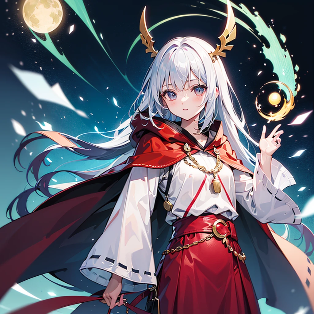 Wizard Robe　Wizard&#39;s Hat　Long magic wand　Teenage Girls　Long Hair　Cute Face　magic circle