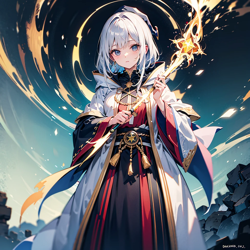 Wizard Robe Wizard's Hat Long magic wand age Girls Long Hair Cute Face magic circle