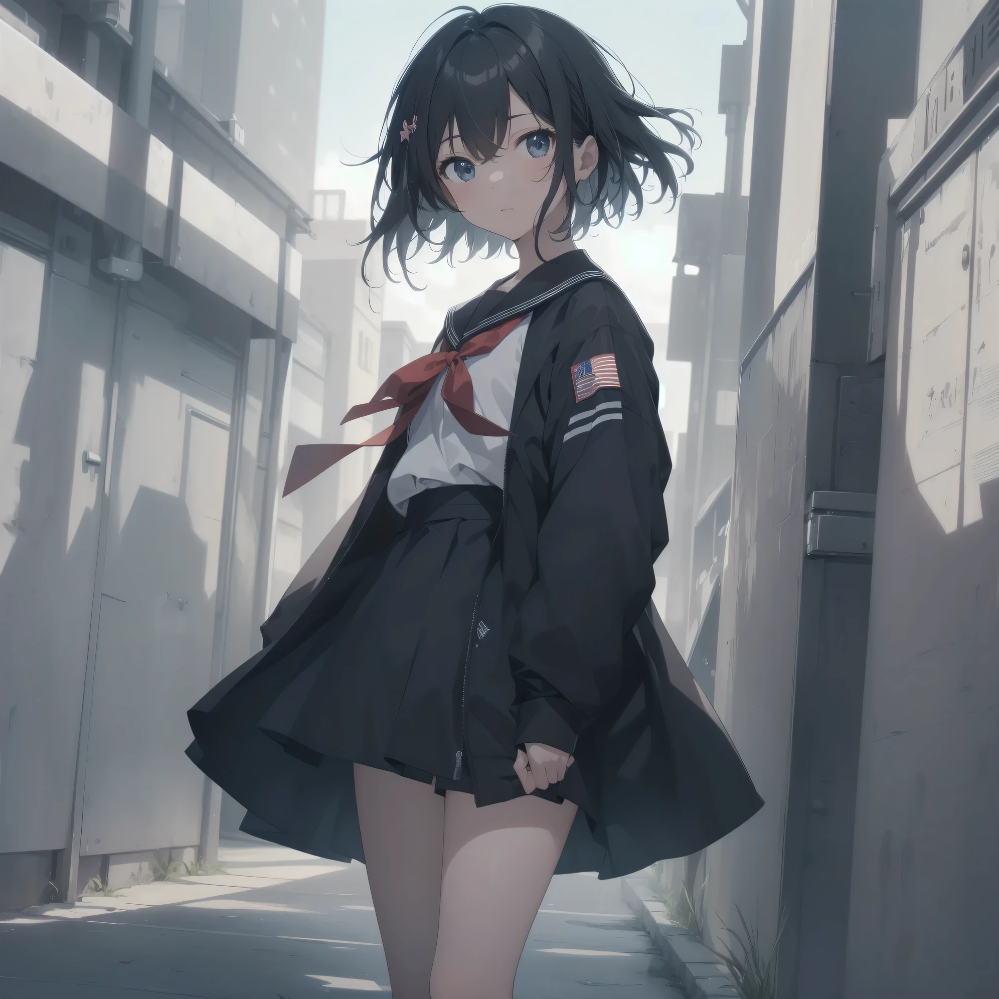 ultra-absurdres-Top quality by artist God, ultra-detailed, high resolution, anime moe artstyle, best anime 8k konachan wallpaper, pixiv contest winner, pool:2810, perfect anatomy,break, 1girl, (Please draw a girl walking sleepily to school alone. )break,(Solo,little female, 13-year-old:1.3),Full limbs, complete fingers,a junior high school student, (very short hair), short cut, flat chest, , small butt, small black eyes, beautiful detailed eyes, well-proportioned iris and pupils, expressive eyes, highres detailed hair, soft expression, salor school_uniform, sailor collar, serahuku, bow, pleated skirt,(Detailed Lighting), (Detailed background), in the School commute route. break,super detailed skin, Best cinematic lighting powered by famous artist, 8k,beauty illustration,photoshop_(medium),very aesthetic,break,((artist:hiroki_(yyqw7151) )), artist:clamp ,artist:carnelian ,artist:kantoku ,