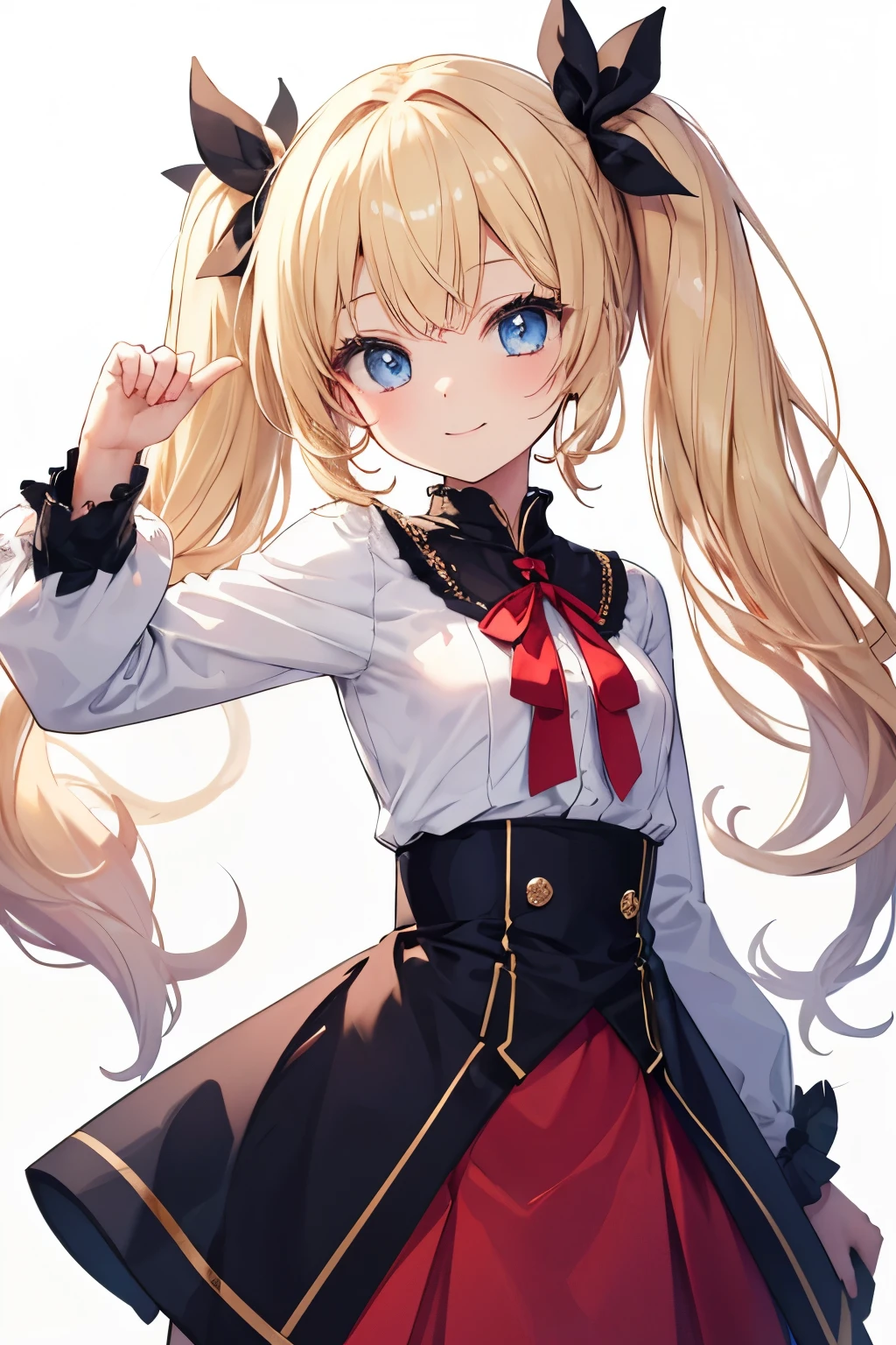 blonde、blue eyes、girl、Small breasts、Twin tails、girl、Small breasts、Bright smile、Looks about 、Petan Musume、He is short、Angel's wing、Eye highlights、Show your armpits