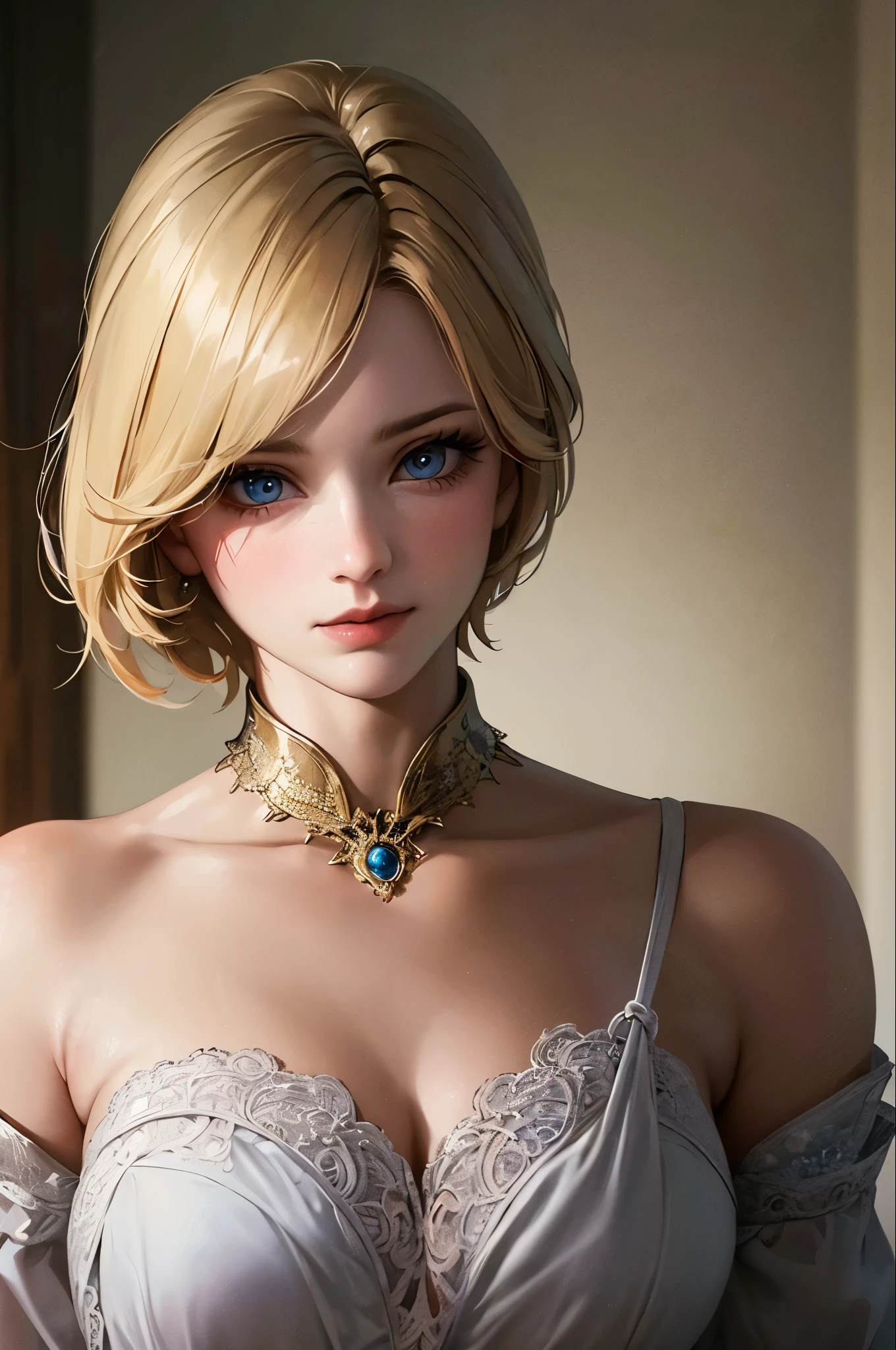 (masterpiece: 1.2, highest quality), Realistic, (Realistic Picture, Intricate details, Depth of written boundary), highest quality, masterpiece, Very detailed, Semi Realistic, 1 girl, Mature Woman, 21 years old, Blonde, shoulder-length short hair,, The left eye is covered with hair, blue eyes, King's Clothes, Red Cape, Slim figure, A crown made of precious gold, Read the document, Document marking, Goose hair pen, Office Table, Soft bench, palace, palaceで, middle ages