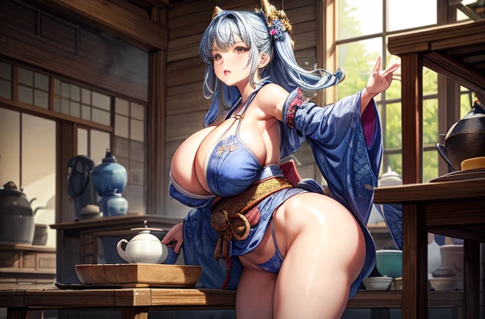 Ceramics家、Silent、Upright、serious、kimono、Dream Workshop、Ceramics、Pottery、pot、Oven、chimney、lathe、building、room、Camel Toe、Giant tit、Nipple Puffs、Cleavage、Plump、Super big breasts、Super big butt
