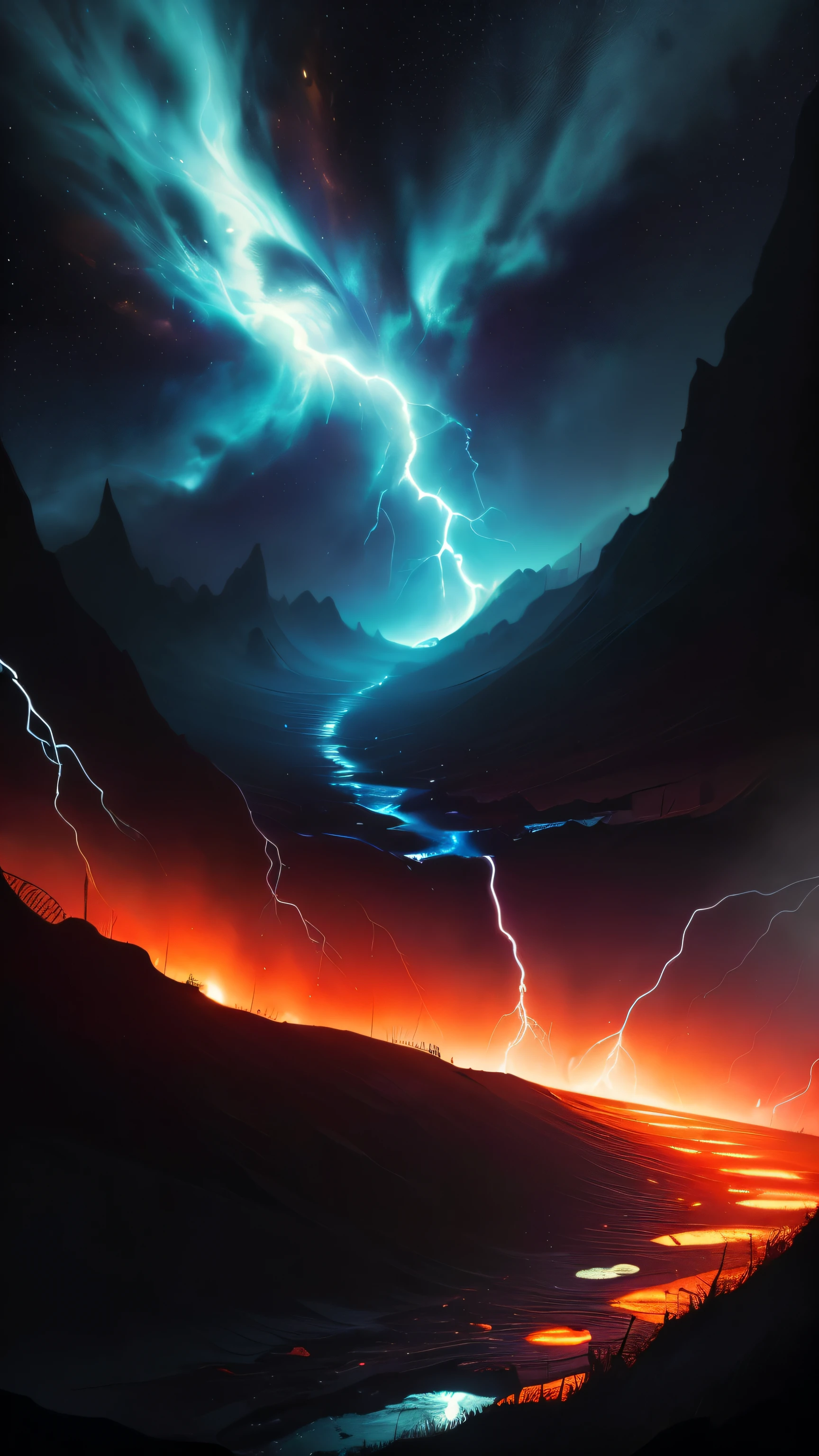 ((best quality)), ((masterpiece)), (detailed), ((the photo is taken from a dark horror black hole)), lightning in the background, ((dark horror in the background, blood splatted everywhere