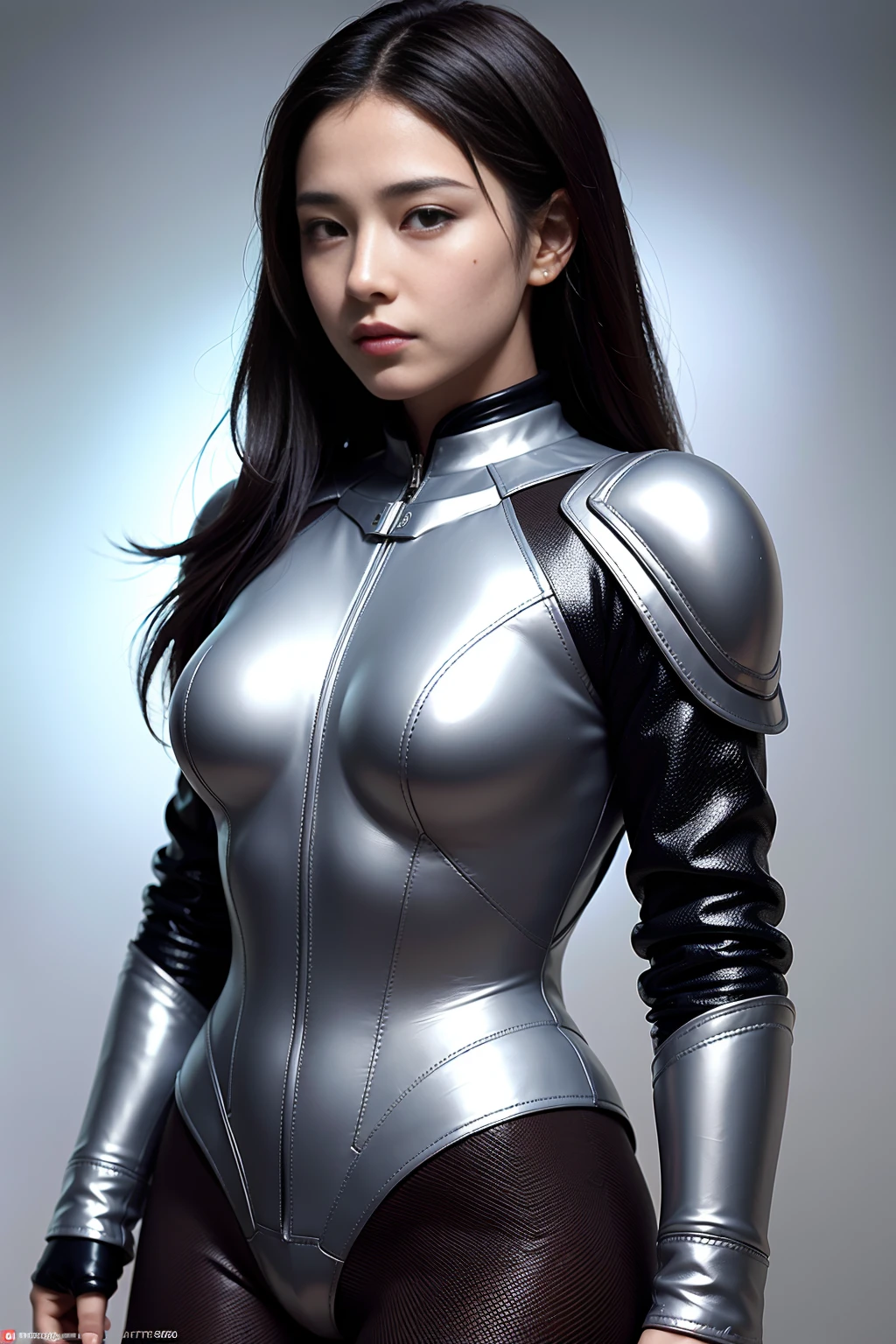 ( (8K:1.27), Better quality, masterpiece, Ultra-high resolution:1.2) Malay woman photos (beautiful:1.1) (Sci-fi female warrior:1.1) Wearing a headscarf, Space Troopers, (leather jacket:1.21) Elegant and sophisticated, fantasy, detailed, Ometric,author:Greg Rutkowski 和 Alphonse Mucha, Gradient lighting, Silver set