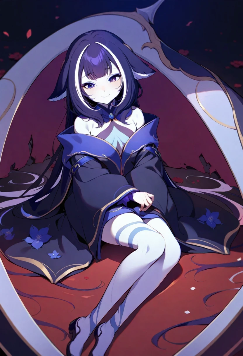 (shylily/(Twich/):1.5),(masterpiece:1.2),(best quality:1.2),Solitary,1 female\(Lovely,Kawaii,10 years old,Braided hair,messy hair,Dark eye color,big eyes,White skin,A big smile,enjoy,whole body,Wearing the black robe of the Grim Reaper,Holding a sickle and a skull,Skip,Flower Hair Accessories\),background\(Black sky,Withered flowers all over the ground,Thick red water\), rest 