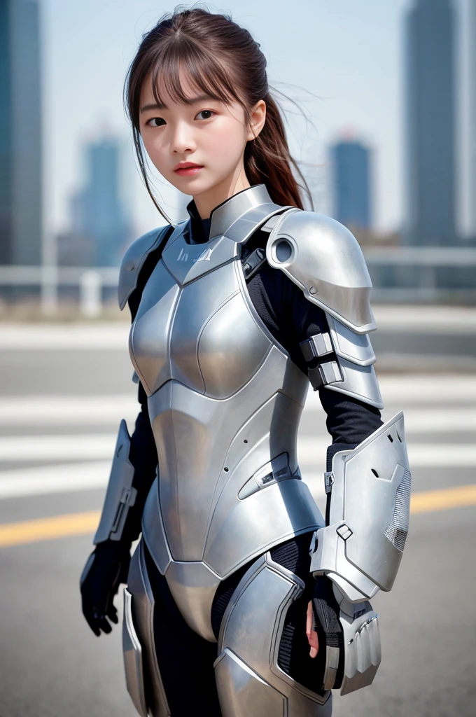 1 girl、armored suit、The near future、 (best quality: 1.1)、(Very delicate skin), (best quality:1.0), (Ultra-high resolution:1.0) ,(Realistic photos:1.0), (Super detailed:1.0), (8K, RAW photos:1.1),