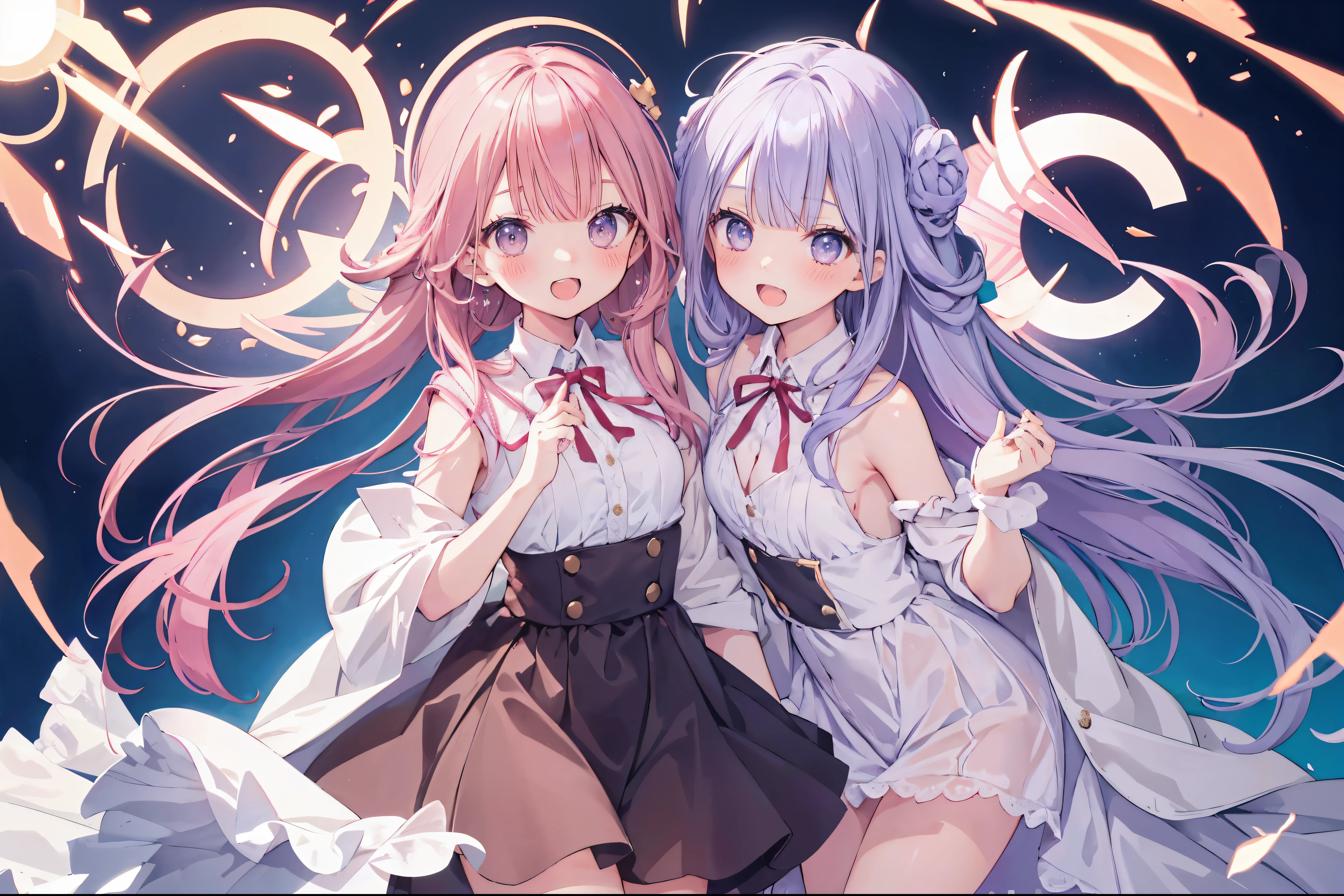 Masterpiece、Highest quality、highest quality、((((Transparency))))、Good looking girl (blush, Perfect Face), independent , Looking into the camera, masterpiece, Anime art style, (Open Mouth Smile)、Shiny hair quality、Small face、Dynamic pose、Super detailed, beautiful, wide eyes、Ultra-detailed, clear and beautiful faces、(cute illustration:1.2), High-resolution, ultra-detailed, best quality, embarrassed、Thighs, Awards, Anatomically correct