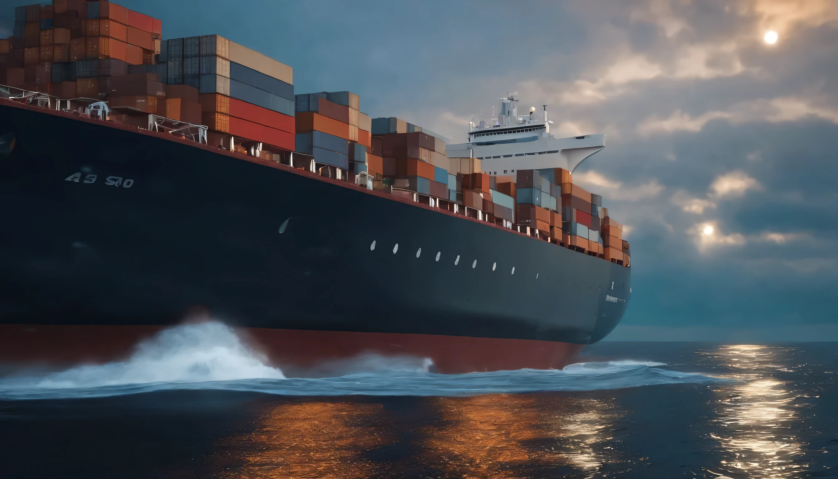large cargo ship at sea, ultra realistic, 4k