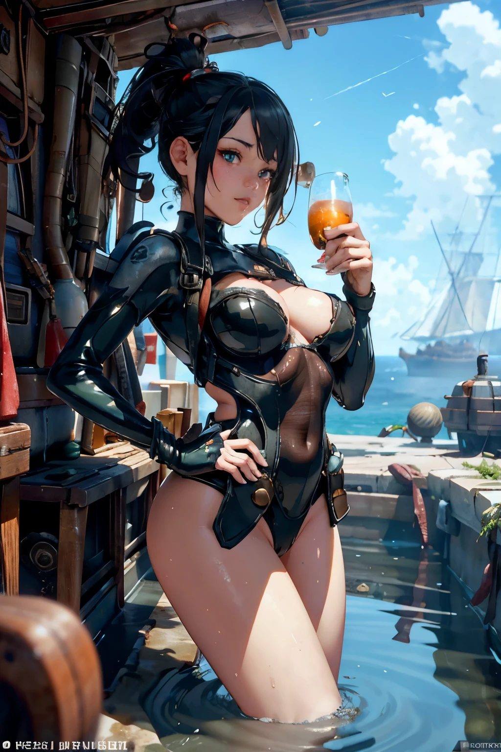 Beautiful Alluring Female Dieselpunk diver jenna ortega, wet Skin, Athletic Well Toned Body, tight lewd diver skin tight leotard suit, worn out diving equipment, Dieseslpunk Theme, Dieselpunk, at a submerged shipwreck inside the ocean, Beautiful D&D Character Portrait, Beautiful Face, Ominous, Dark Fantasy, Fiverr Dnd Character, Octane Render, Digital Art, Extreme Detail, 4k, Ultra Hd, Polished, Beautiful, Hyperdetailed, Intricate, Elaborate, Meticulous, Photorealistic, Sharp Focus, Wlop, Character Design, Unreal Engine, 3d Rendered, Volumetric Lighting, Reflections, Glossy, Digital Illustration, Sensual Pose, Suggestive Pose, Full Body Shot, underboob, 💖❤💕💋❣