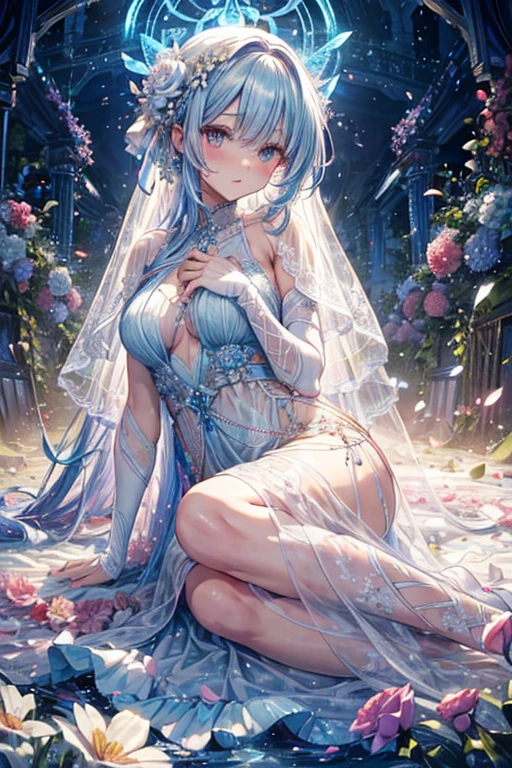 Woman in see-through white dress sitting in flower field, Ethereal and dreamy, Ethereal beauty, a stunning young Ethereal figure, dreamy and Ethereal, white hime cut hairstyle, Ethereal!!!!!!!, Ethereal fairytale, Beautiful maiden, pale snow-white skin, Ethereal!!!, by Torii Kiyomoto, fairycore, very Ethereal, extremely beautiful and Ethereal、there is a bouquet of Flowers that is sitting on a chair, colourfull Flowers bouquet, bouquets, ❤🔥🍄🌪, bouquet, colorful Flowers, Bright and soft colors, colorful pastel, Bright pastel colors, Bright pastel colors, in pastel colors, colourfull pastel, beautiful Flowers, beautiful colourfull, Flowers!!!!, colourfull, In beautiful colors, 🌸 🌼 💮、Woman in blue dress standing on wall, translucent dress, transparent gray dress, sexy gown, with a thin waist, long gown, long-one-piece dress female, Full length view, fantasy dress, low cut dress, opened dress, wearing long gown, see through dress, fantasy long intricate gown, long-one-piece dress, gown, wearing an evening gown, femme, gorgeous woman
