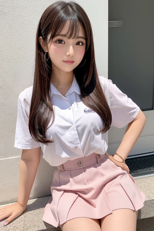 Cute Girls、Idol、high school girl、Pink mini skirt、sit