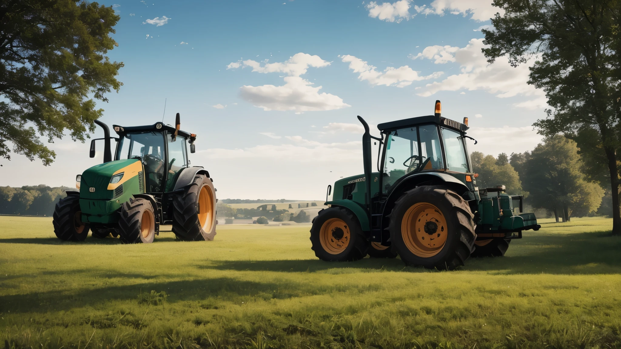 tractor cutting land, rural area, cinematographic, view from below, ultra realistic, 4k