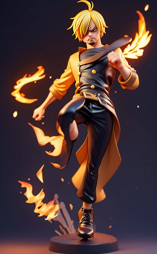 1man, sanji in anime one piece, short hair , yellow hair, black eyes, handsome, black clothes, realistic clothes, detail clothes, city background, ultra detail, realistic
Artistic image of a kicker, chest level kick, perfect kick. A kick is a very powerful movement, with a determined kick to the head.ハイキック
The kicking foot is wearing a flaming bootブーツは赤く燃えている
1man, sanji in anime one piece,