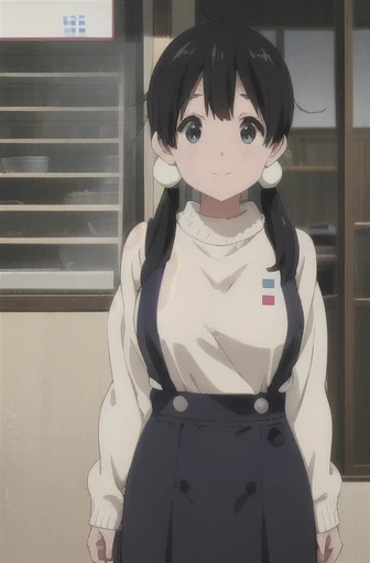 (((Pixel Perfect, Perfect in every detail))), alone, One girl, tamako kitashirakawa, , View Viewer, smile, whole body、(Huge breasts:1.5)、(white vertical sweater、Beige long hair skirt with suspenders)、