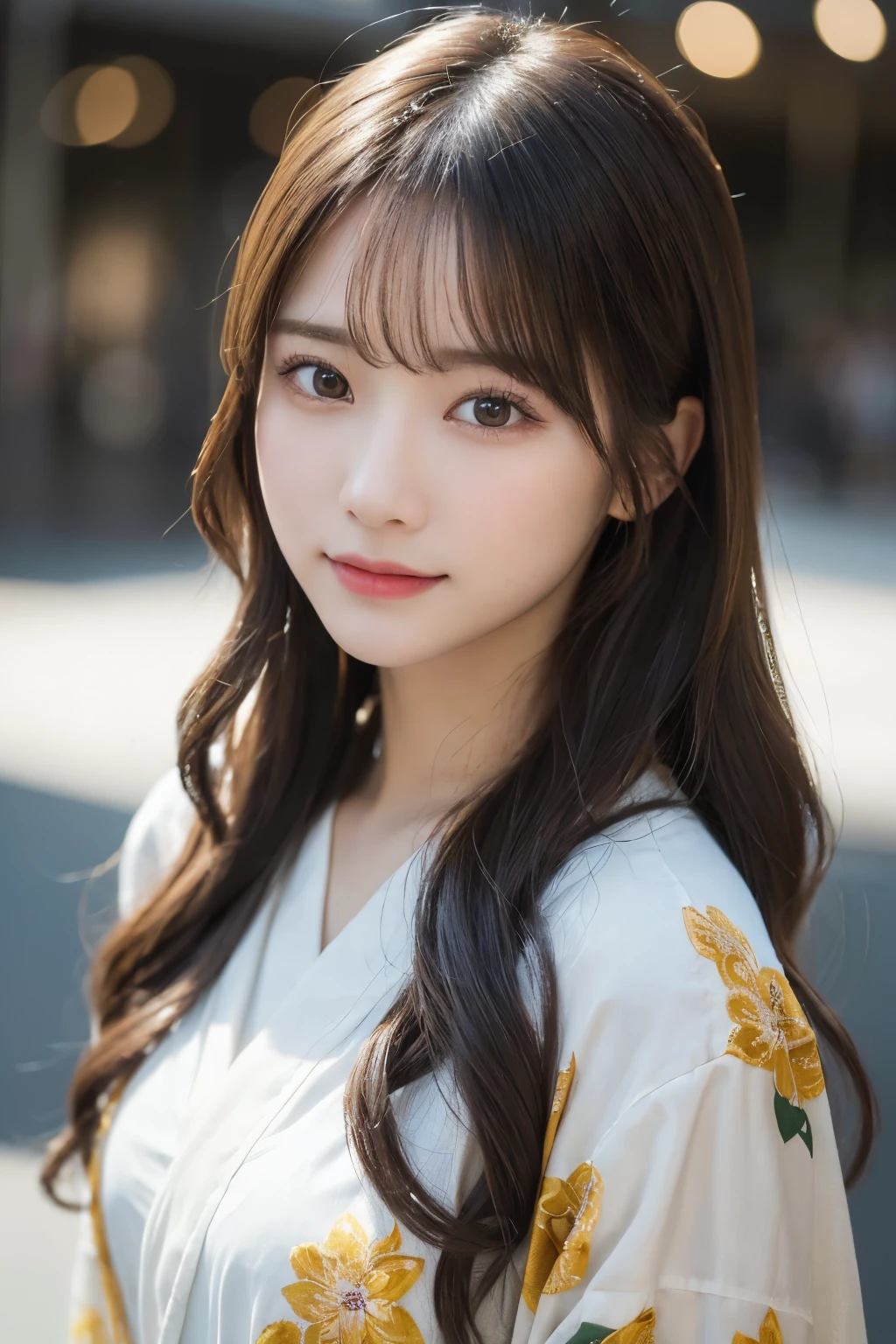 (kimono)、(highest quality、8k、High resolution、masterpiece:1.2)、Very detailed、(Realistic、photoRealistic、photo-Realistic:1.3)、Bokeh、Portraiture、smile、(Beautiful and detailed eyes、beautiful girl、Young face、Detailed face、No makeup)、A little backlight、Depth of written boundary、chromatic aberration、Use natural light and color、Wide range of lighting、Natural Shading、Caustics