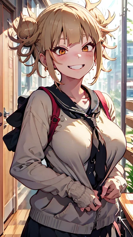 Himiko Toga,Big Breasts,Black ,Smiling expression,Upright posture,Lunch box,be eating