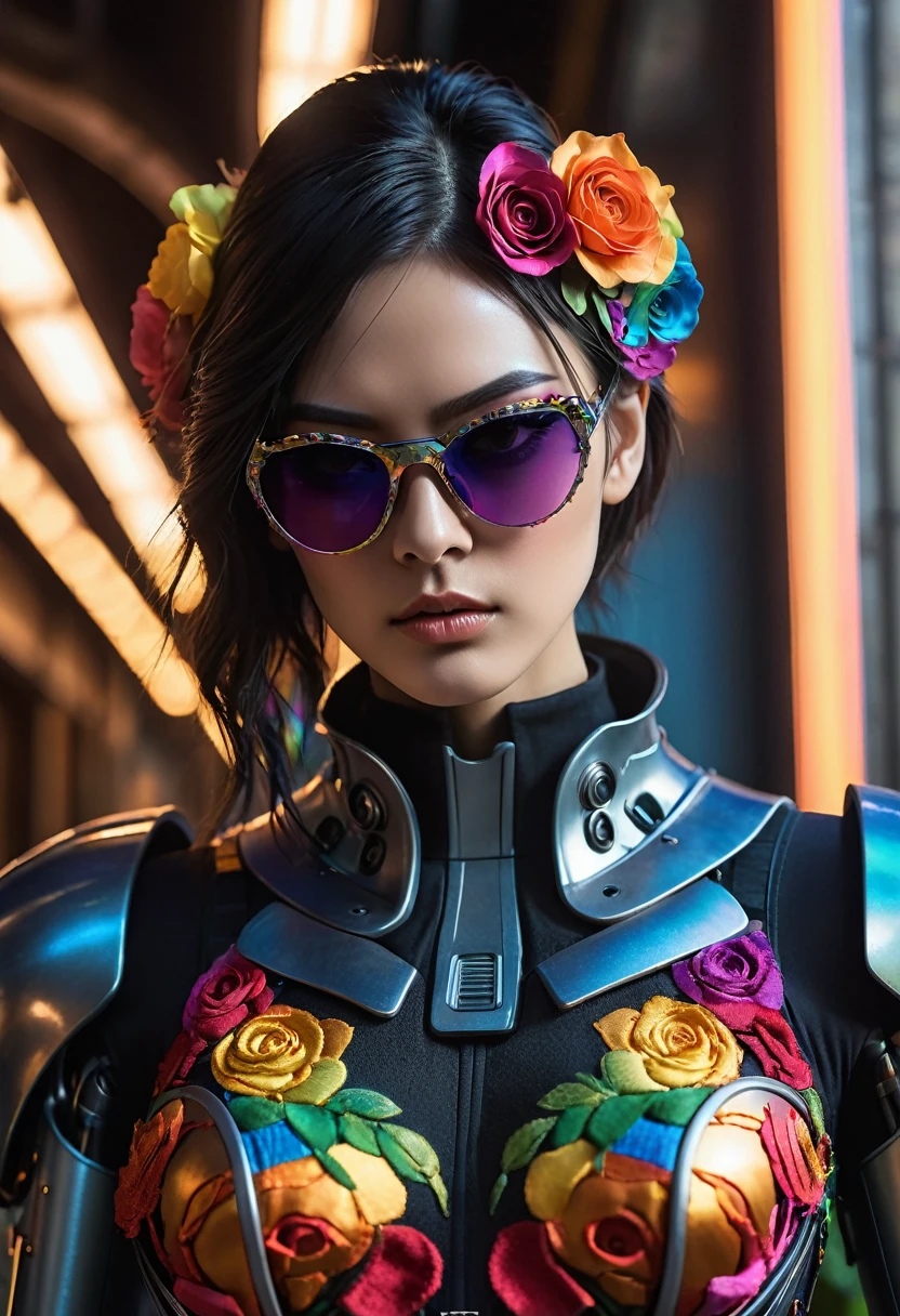 a close up of a robot in a building with a sunglasses on, cyberpunk flame suit, cyberpunk armor, cyberpunk suit, sci - fi suit, intricate cyberpunk armor, cybernetic fire armor, a large titan face, attack on titan, ultra detailed, highly realistic, photorealistic, 8k, 4k, hyper-realistic, realistic skin texture, extremely detailed facial features, piercing eyes, sharp nose, full lips, detailed musculature, intimidating expression, dark brooding atmosphere, dramatic lighting, moody shadows, cinematic composition, gritty, dystopian, dark fantasy
Each garment is a masterpiece of craftsmanship, meticulously crafted to emulate the intricate patterns and iridescent sheen of the flower's petals. From billowing gowns adorned with cascading rainbow ruffles to sleek, form-fitting ensembles adorned with delicate floral embroidery, every outfit exudes an air of opulence and enchantment.
The runway itself becomes a stage for a symphony of movement and color, as models strut with confidence and poise, their silhouettes illuminated by the soft glow of ethereal lights casting rainbow-hued shadows upon the enchanted garden.
In the background, towering trees adorned with blooming Rainbow Roses reach towards the sky, their branches intertwined with cascades of vibrant flowers and lush foliage, creating a breathtaking backdrop for the unfolding spectacle.
As viewers gaze upon this mesmerizing scene, they are transported into a world where the boundaries between reality and fantasy blur, and the beauty of nature merges seamlessly with the creativity of human expression. "Floral Symphony: A Rainbow Reverie" is not merely a painting—it is an immersive experience that ignites the imagination and leaves a lasting impression on all who behold its splendor.