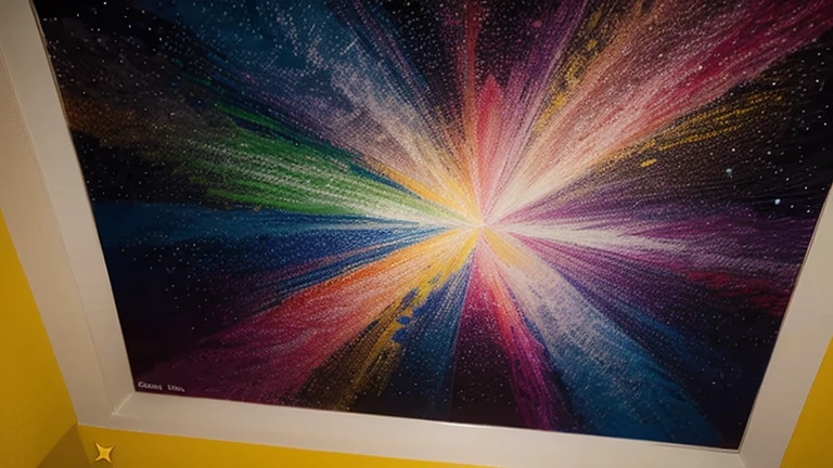 Crayon drawing of stars from the ceiling.