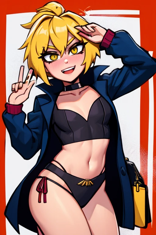 score_9, score_8_up, score_7_up, source_anime, solo, 1girl, seras victoria, hellsing, smug, sinister smug expression, evil, looking at viewer, arms behind back, blonde hair, blacked, blacked underwear, BBC, blue eyes, queen of spades tattoo, qos, queen of spades