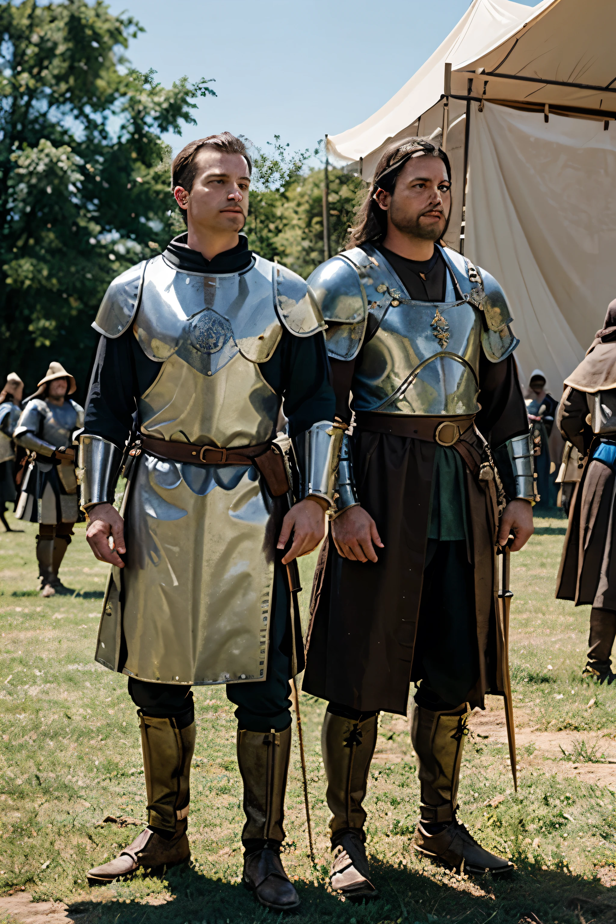 Medieval Festival Historical Reenactments Men Armor Standing Together Image