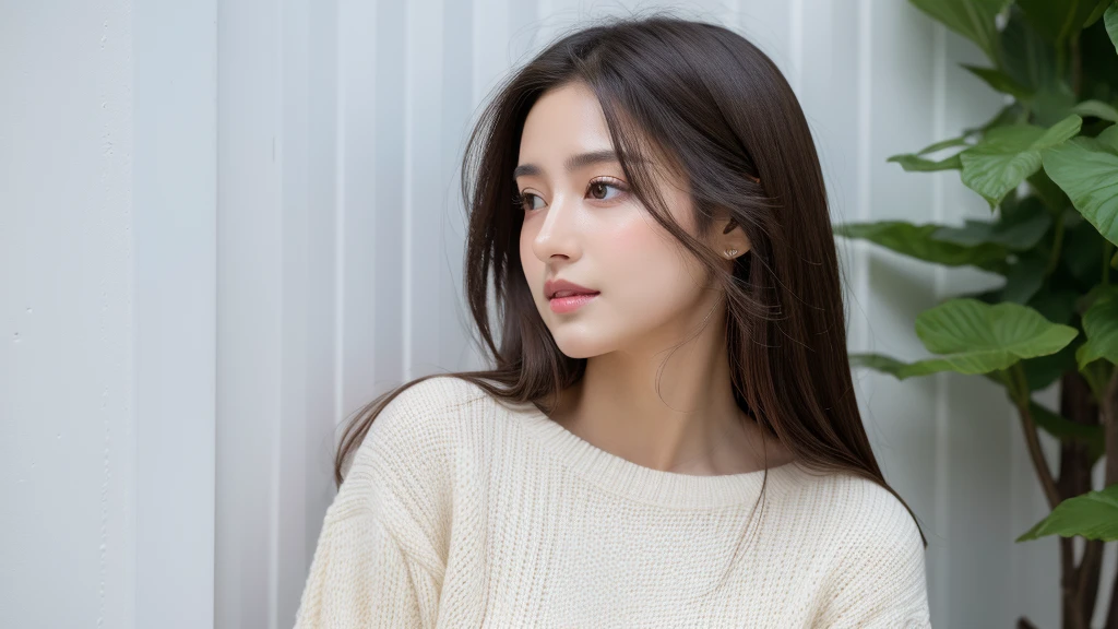 Long sleeve tops、Silky Hair、Dark brown eyes、whole body、30-year-old woman(背景はWhite wall、Some of the hair is yellow:1.4)、White wall、In front of the white door、(White wallと窓のある部屋)、((Highest quality、8k、masterpiece:1.3))、Ultra-high resolution、(Photo genuine:1.4)、RAW Photos、Japanese、(details)、Genuine、Photographed in natural light、face、Skin Texture、唇のdetails、The correct state of the human body、Medium Hair、Black Hair、Mr.Pause、Natural color lips、Shiny Hair、Don'Don't look at the camera.