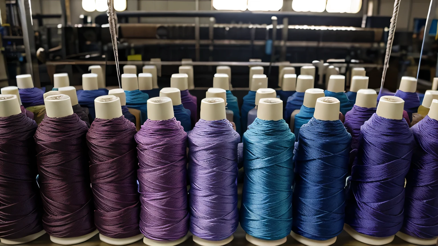 Asian factory sewing garments production metallic yarn