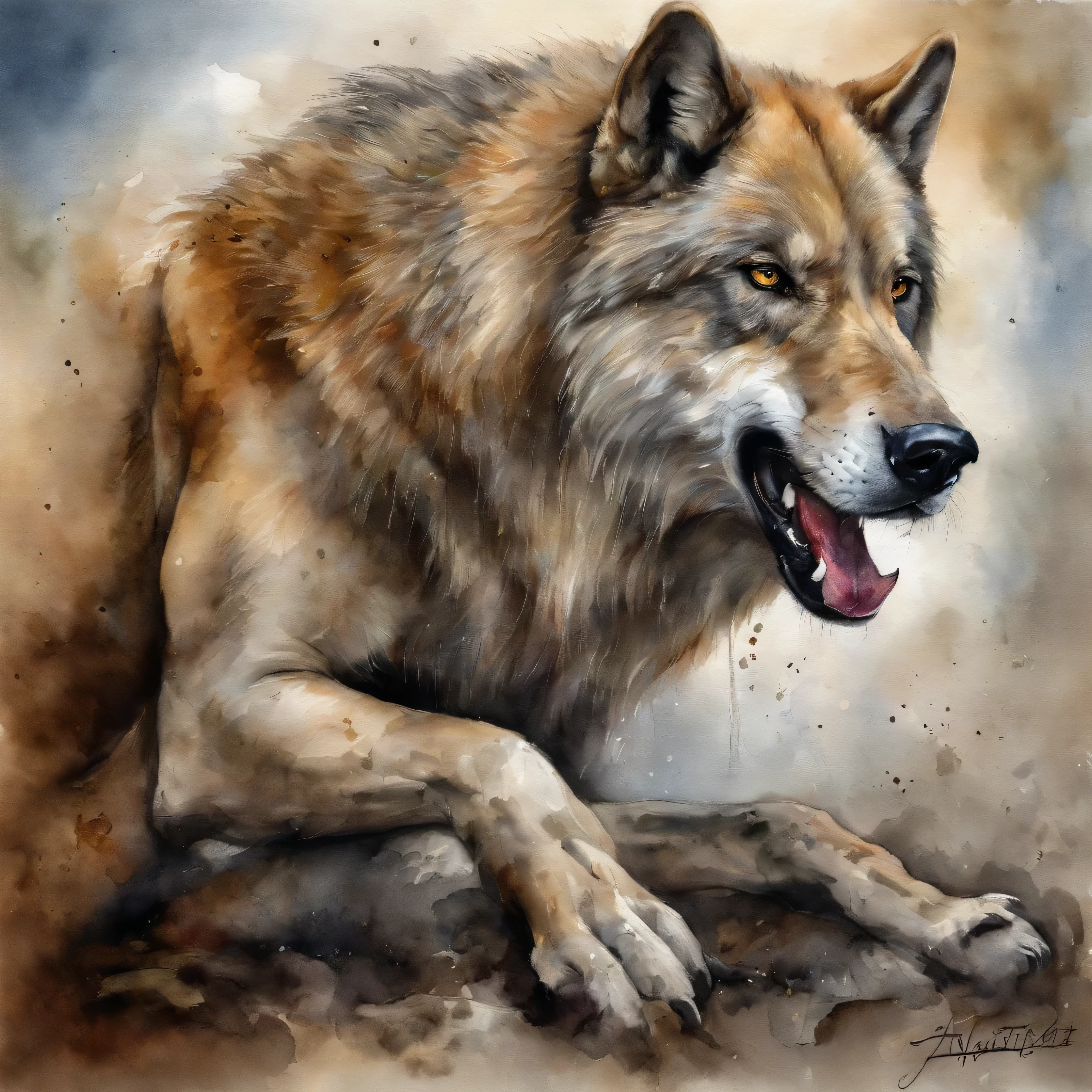 Max Quality, Dramatic lighting, pose amenazante, fierce expression, Epic atmosphere, (((Casco en forma de cabeza de lobo))), (((Toma de cuerpo completo))),Un lobo hecho de metal, ciborg, Estilo cyberpunk, mecanismo, ((Detalles intrincados)), HDR, ((Detalles intrincados, hiperdetallado)), Incandescent lamps, Cinematic shot, vignette, Efecto Bokeh Beckground, (Caninos), (Toma de cuerpo completo).
