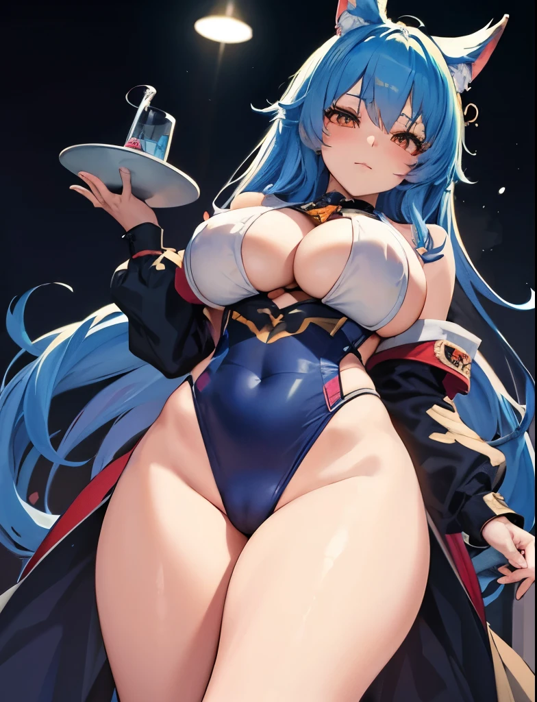 anime girl in a blue bodysuit with a cat ears and tail, seductive anime girl, 19 years old, large breasts, triple D cup breasts, sexy, horny, round buttocks, bubbly buttocks, fit and strong, slender body, plump lips
best anime 4k konachan wallpaper, from the azur lane videogame, azur lane style, splash art anime , detailed digital anime art, beautiful alluring anime woman, oppai cyberpunk, guweiz, is wearing a swimsuit,Double D cup breasts,
