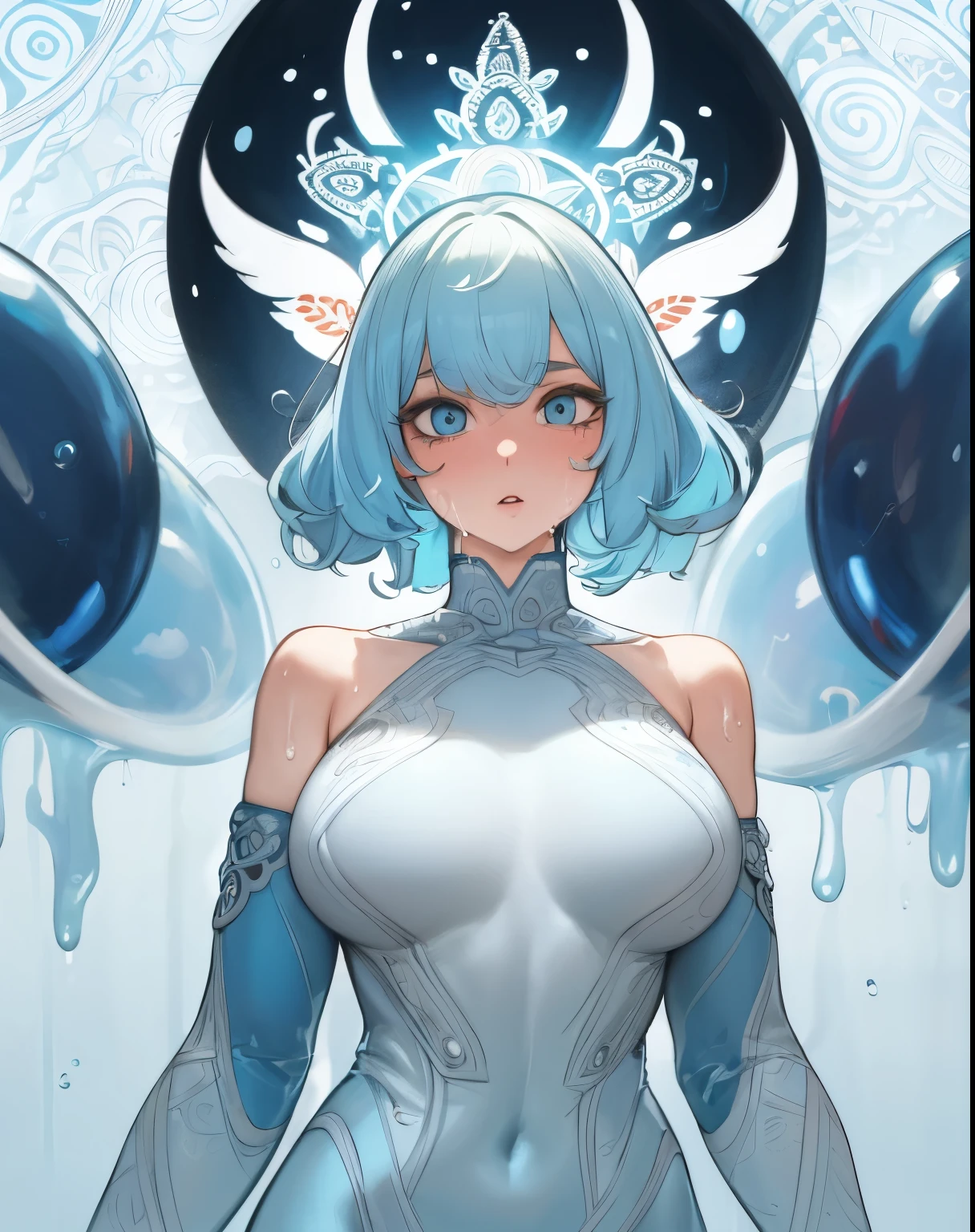 nsfw,1girl,brown skin,nude,nipple,covering mouth hands,White hair,silver hair,masterpiece, best quality,very aesthetic,absurdres,shy,,character image,silvery white,pale color, chromatic aberration,brightness,saturations,heart hands,breasts apart,pasties,shiny,Areola,Sensitive,alternate costume,nipple cut out,one-pieceswimsuit,(cut out:1.3)