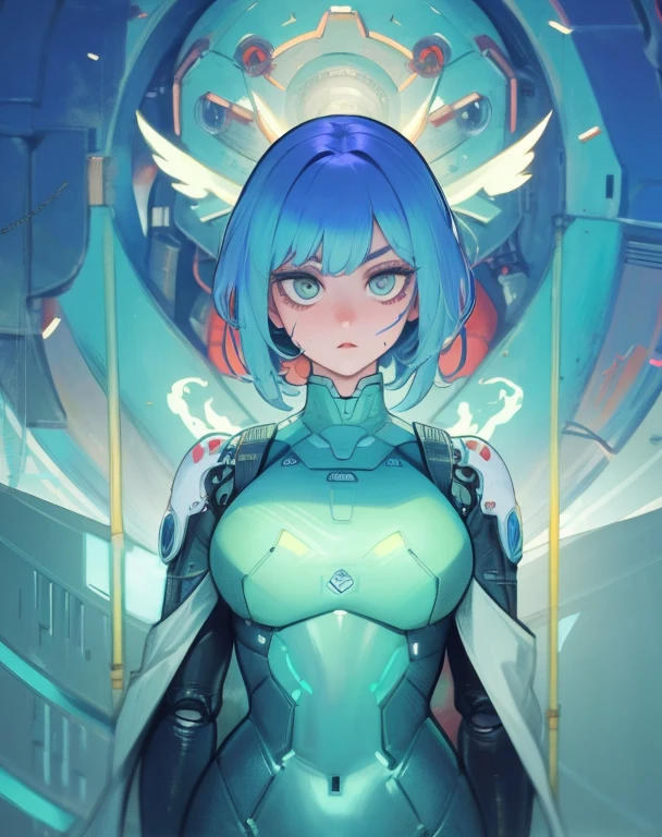 a close up of a robot in a building with a sunglasses on, cyberpunk flame suit, cyberpunk armor, cyberpunk suit, sci - fi suit, intricate cyberpunk armor, cybernetic fire armor, a large titan face, attack on titan, ultra detailed, highly realistic, photorealistic, 8k, 4k, hyper-realistic,