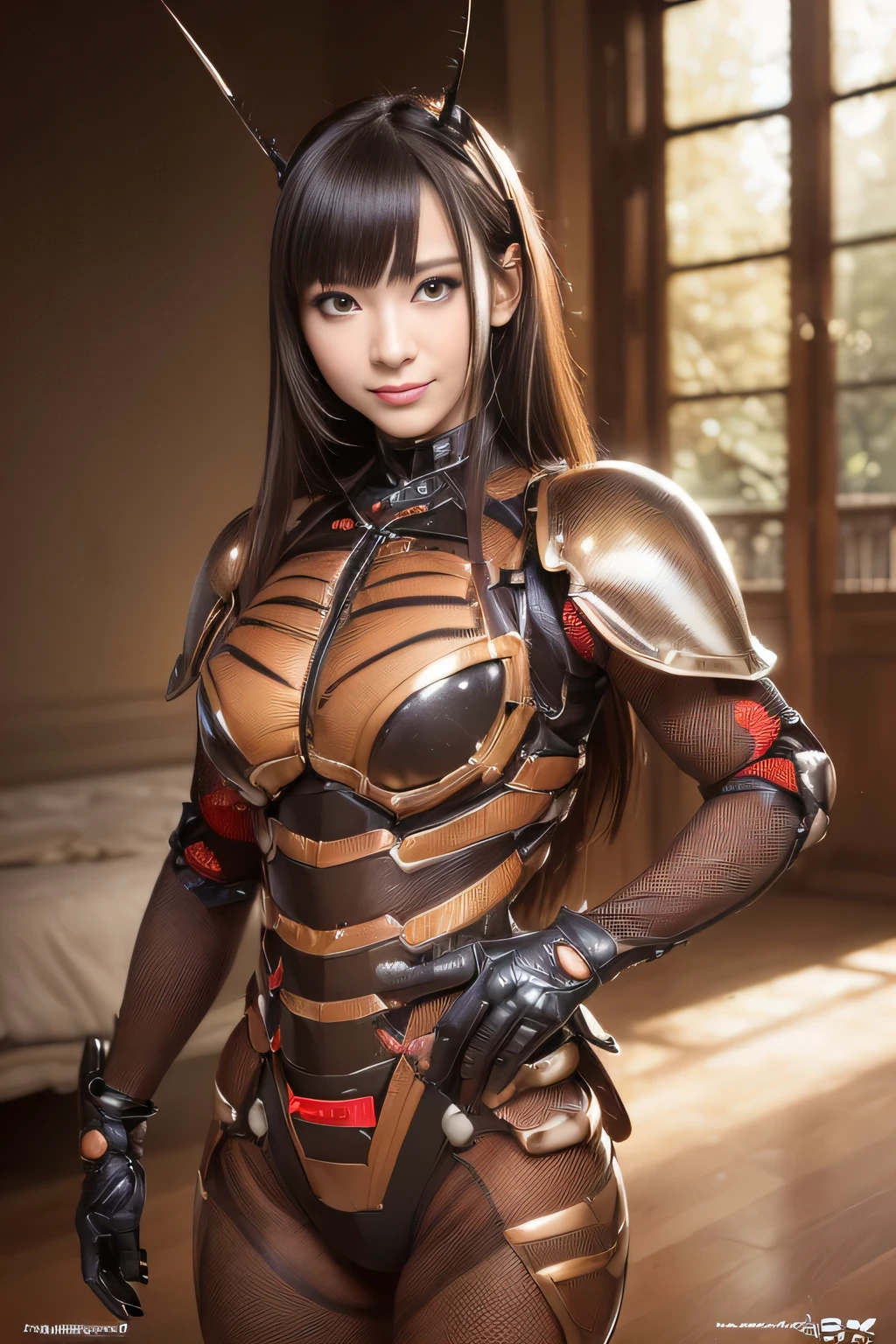 (high resolution,masterpiece,best quality,extremely detailed CG, anime, official art:1.4), realistic, photo, amazing fine details, all intricate, gloss and shiny,awesome many layers, 8k wall paper, 3d, sketch, kawaii, illustration,( solo:1.4), perfect female proportion,villainess, (fusion of dark brown cockroach and lady:1.4), (brown cockroach form lady:1.2), (brown cockroach lady:1.2), (fusion:1.2), (solo:1.4), (evil smile:1.2), muscular, abs, (cockroach brown exoskeleton bio insect suit:1.4), (cockroach brown exoskeleton bio insect armor:1.2), (brown transparency cockroach wing:1.4), (brown cockroach antennae:1.3),