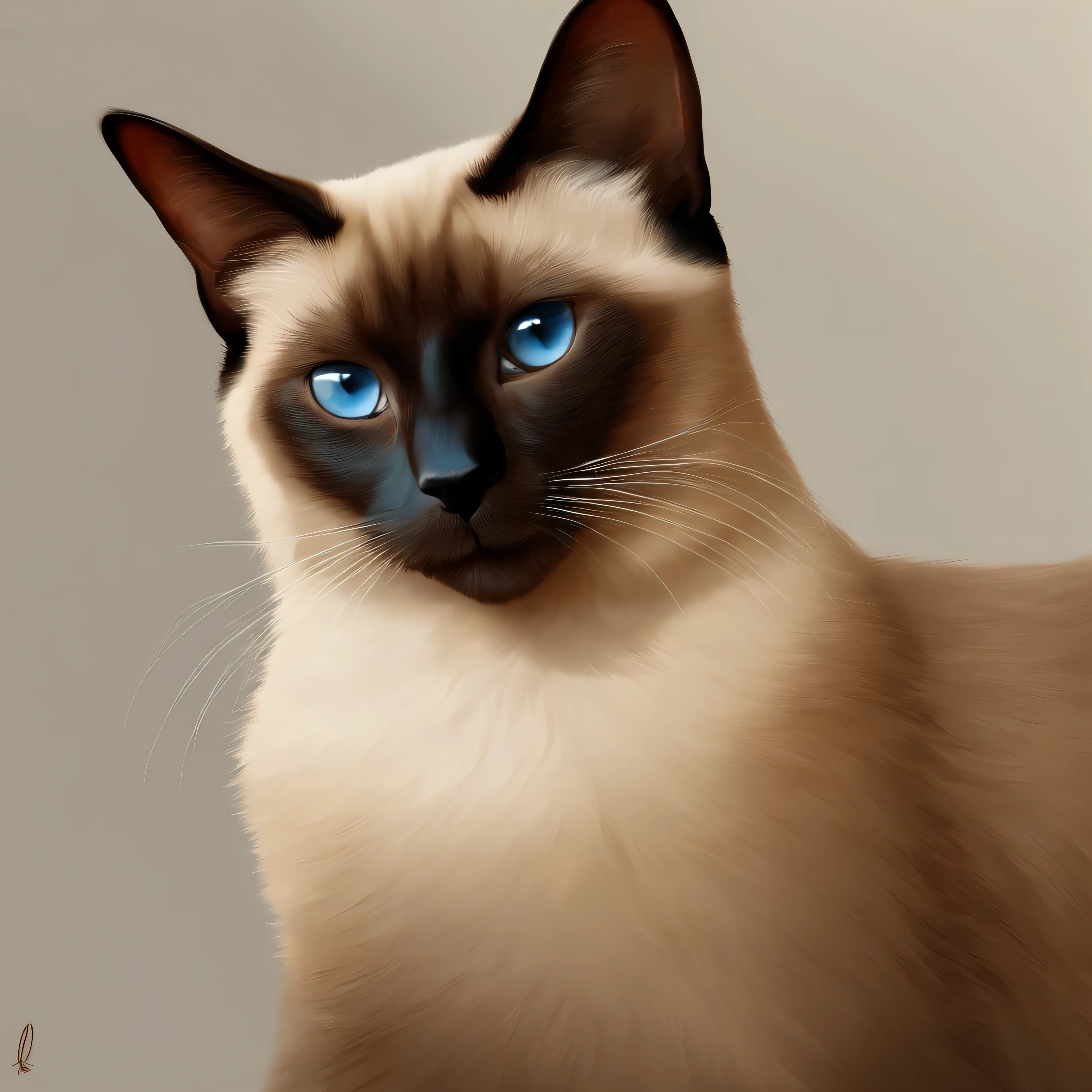 A Siamese cat , Illustration of 1 Siamese cat strokes brown with beige, olhos azul-acinzentados, Ultra-realistic illustrations, Ultra-realistic illustrations, hypperrealistic illustration, Um gato. Pintura realista, autor：Wayne Inglaterra, realistic illustration, Ultra-realistic illustrations, retrato, Fechar retrato, Surrealismo premiado, autor：Lisa Mirroy, Directed by: Galen Dara