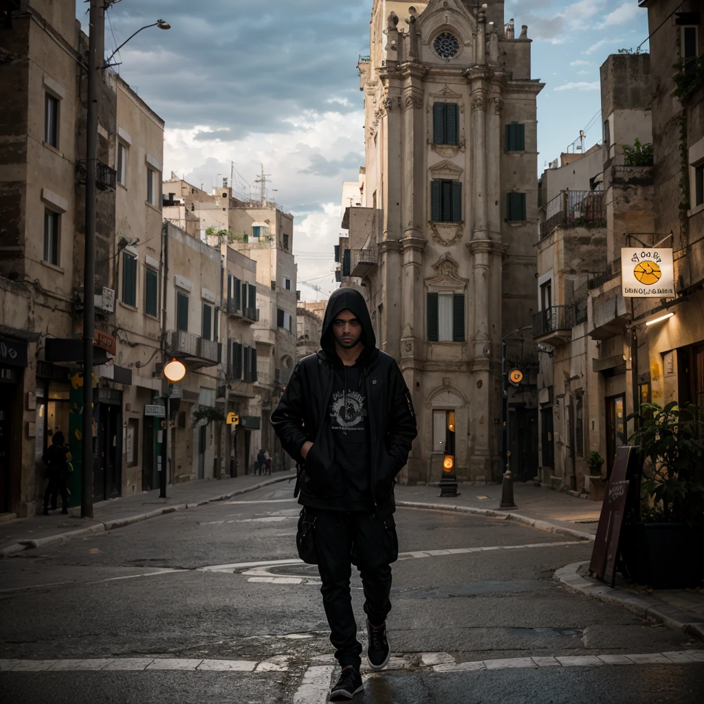  in town of Matera, outdoor, in streets of sassi_di_matera, italian town, cathedral of Matera, [[The character is surrounded by mist, evoking a mysterious and eerie atmosphere. The lighting is dark and atmospheric, with a red smoke adding a touch of sinister ambiance. The image is of the best quality, with a resolution of 4k and HDR enhancement, showcasing the utmost level of detail and realism, sfw, full body shot.]] 