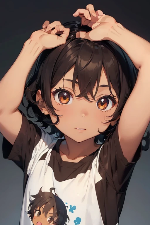 /(Boy),(anime),(dark brown skin color),(brown eyes),(),(Brazilian nationality),(8 yearsort curly hair Brazilian style)