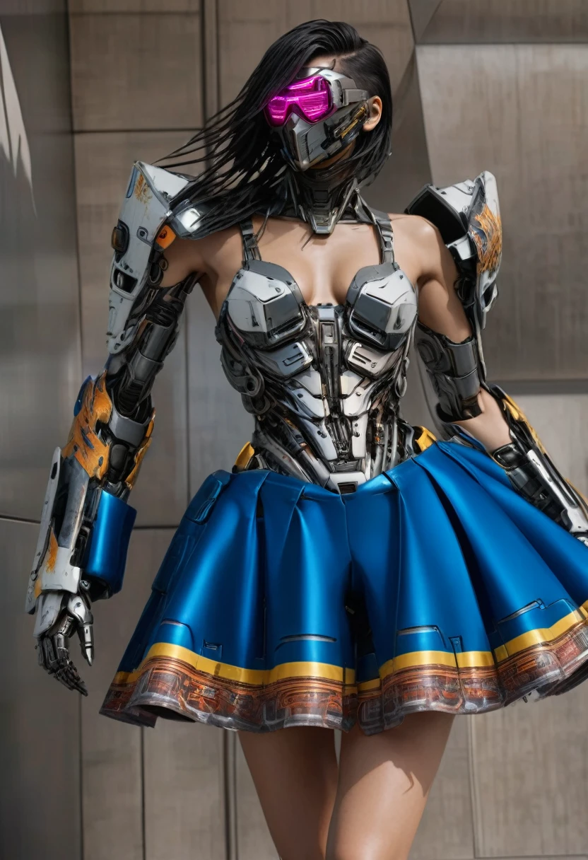 a close up of a robot in a building with a sunglasses on, cyberpunk flame suit, cyberpunk armor, cyberpunk suit, sci - fi suit, intricate cyberpunk armor, cybernetic fire armor, a large titan face, attack on titan, ultra detailed, highly realistic, photorealistic, 8k, 4k, hyper-realistic,