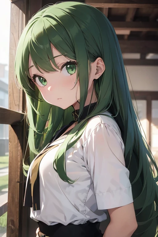 1个Giant Breast Girl,Spruce green hair,Spruce green eyes,long whitr hair,idoly