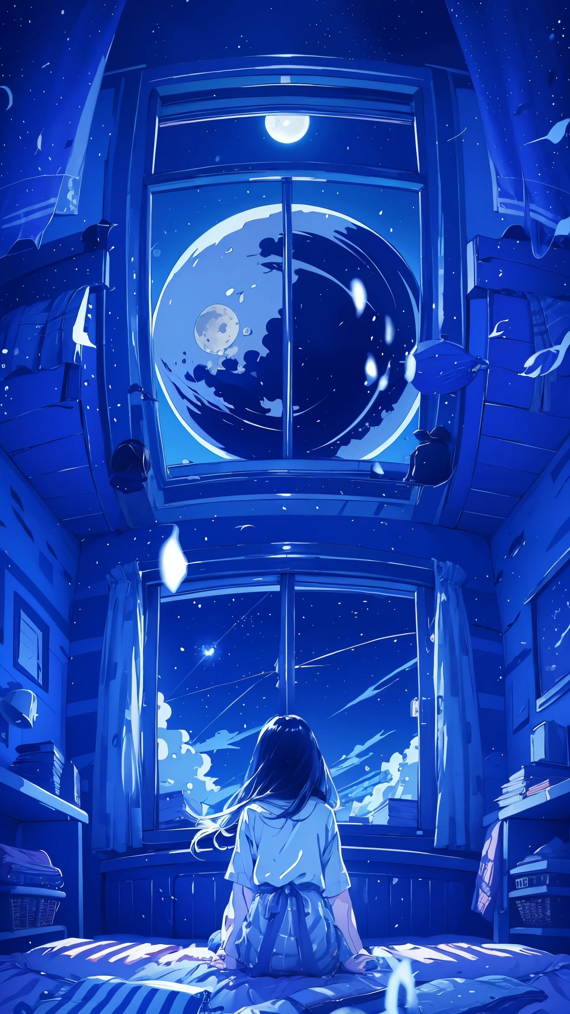 A girl gazing at the mysterious moon