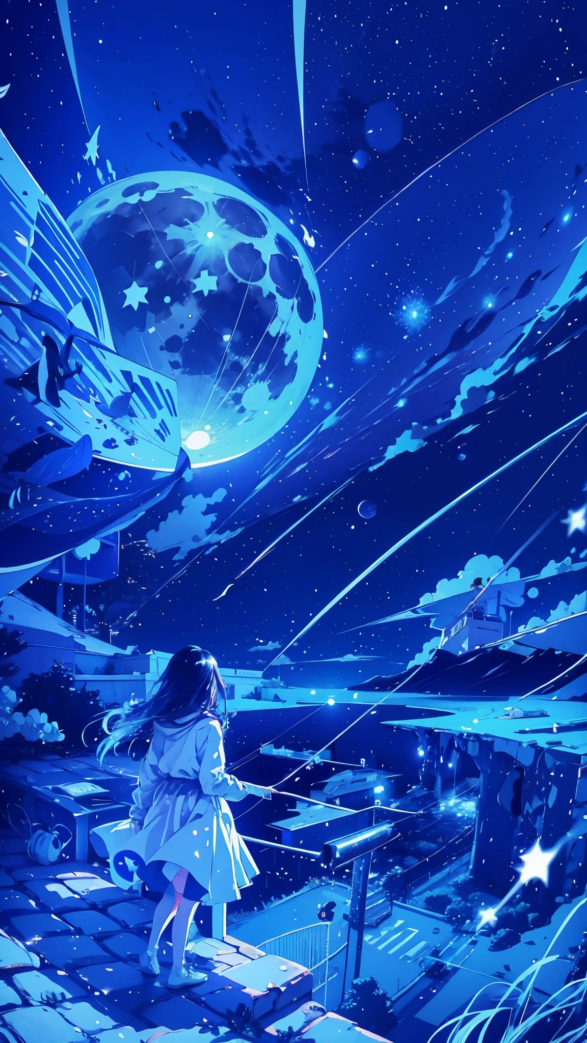 A girl gazing at the big moon