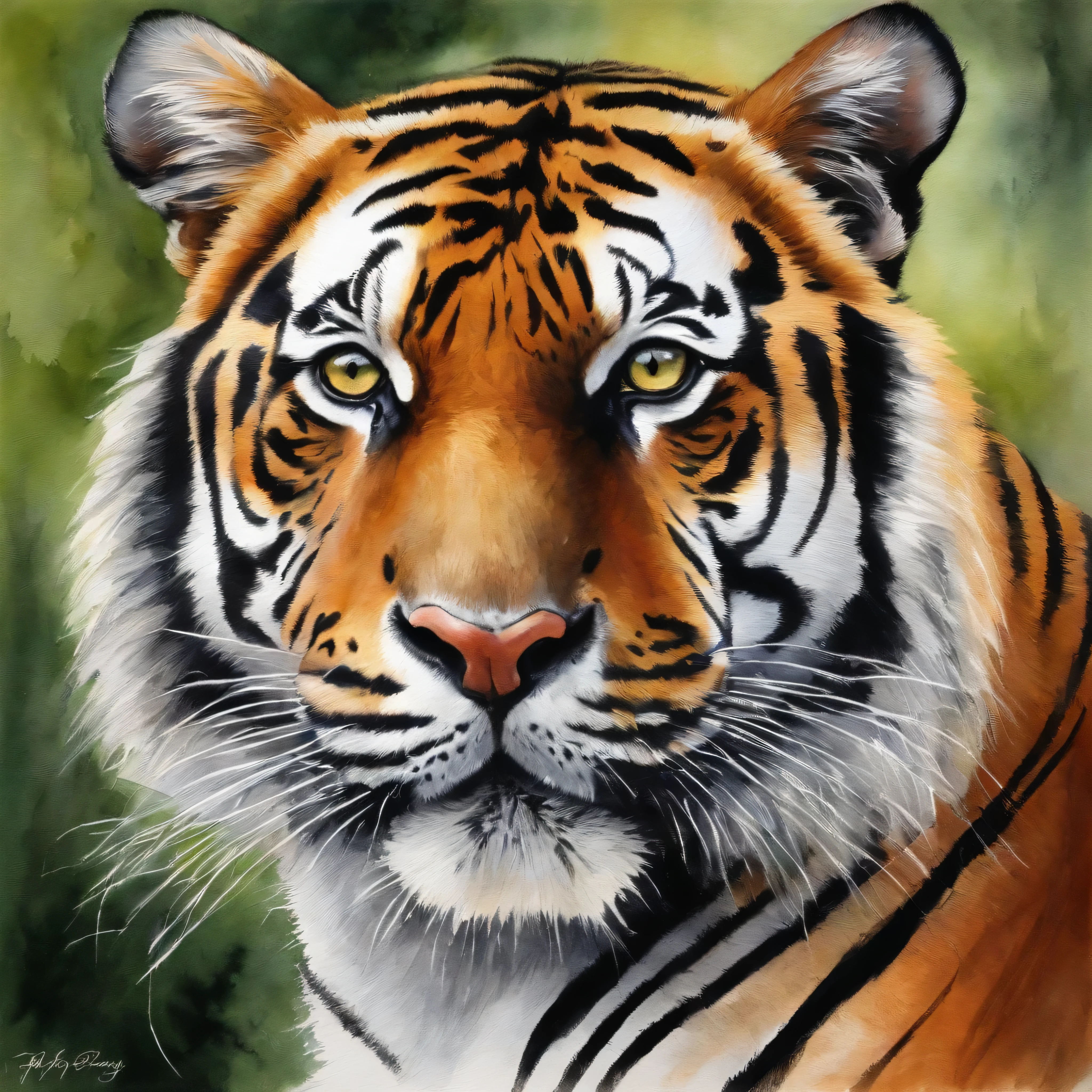 Drawing, a tiger, nature, pastels, by Harry Bush, James Montgomery Flagg, Louis van Baarle, Jim French and Ross, detailed realistic eyes, very beautiful