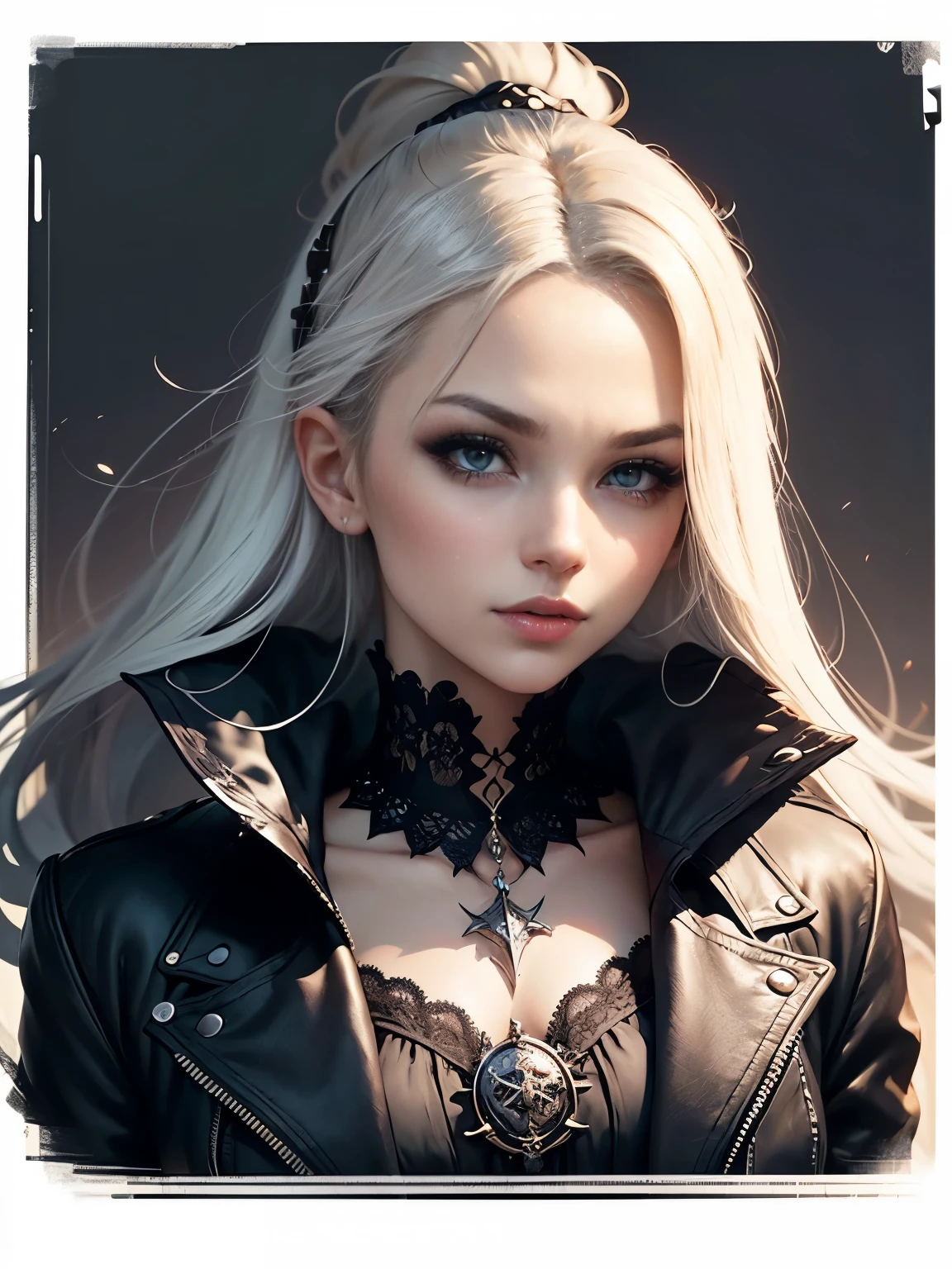 Create an extravagant portrayal of a guy in Gothic style, emphasizing the guy theme. The design should feature Gothic elements such as lace, ribbons, and Victorian details, showcasing an elegant and intricate style. Utilize a color palette of black, white, and pastel tones to capture the unique Gothic aesthetic. The design must be eye-catching, with the guy centered in the image against a white background. She should fit well within the space, ensuring she does not touch the edges of the canvas. No text should be included in the image.