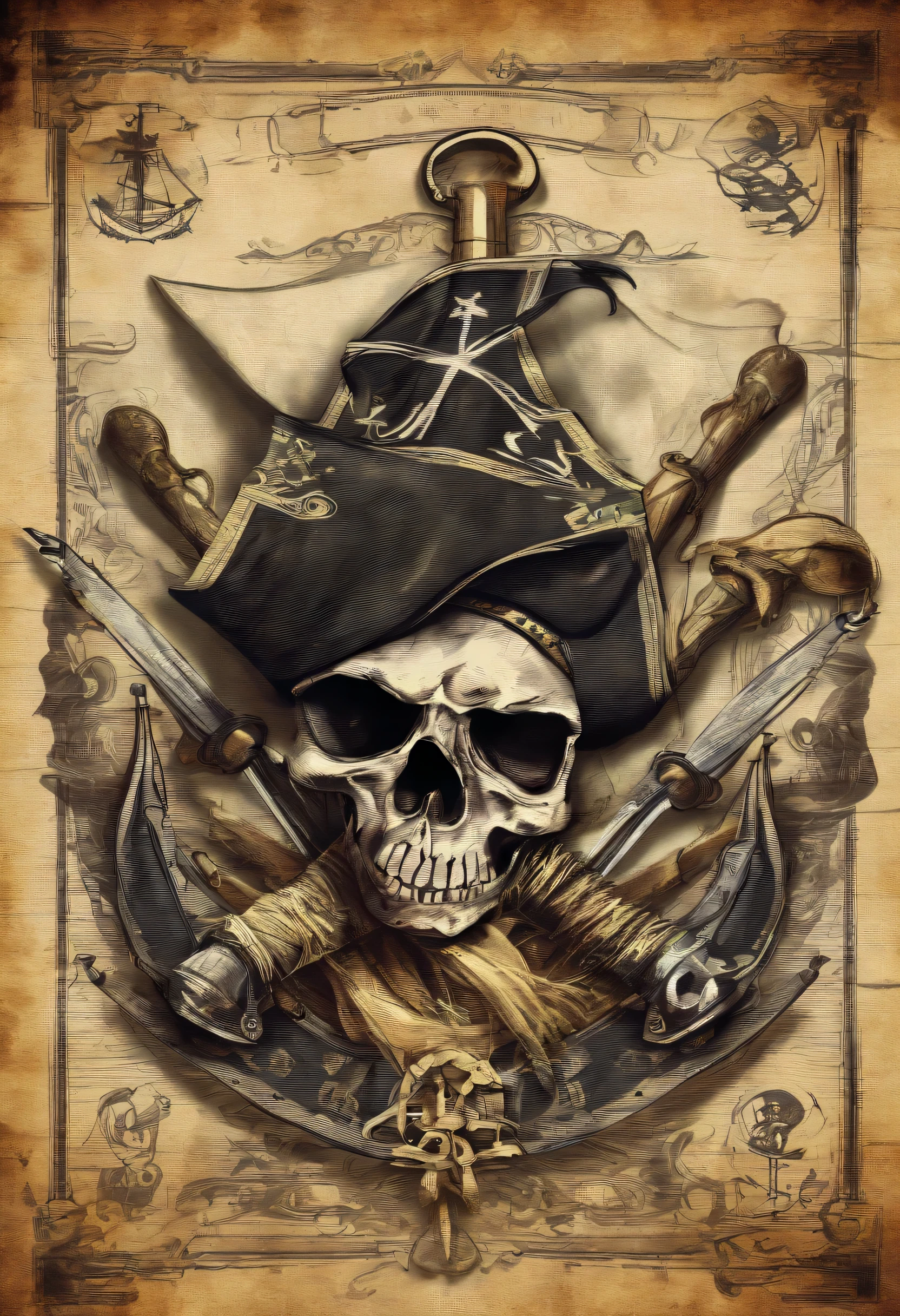 Pirate flag with two spears piercing a bag of money