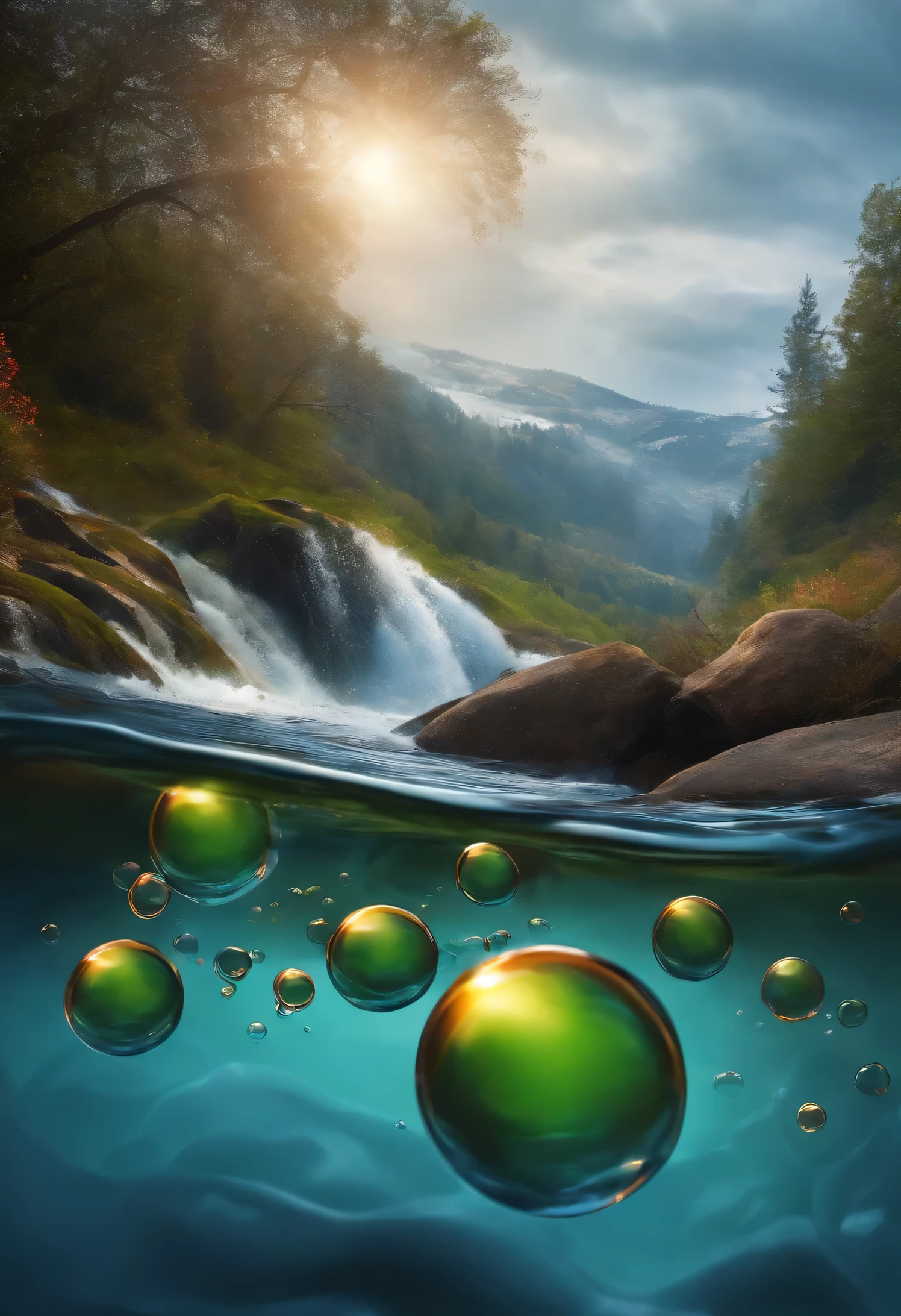 Illustration of bubbles in rapid water